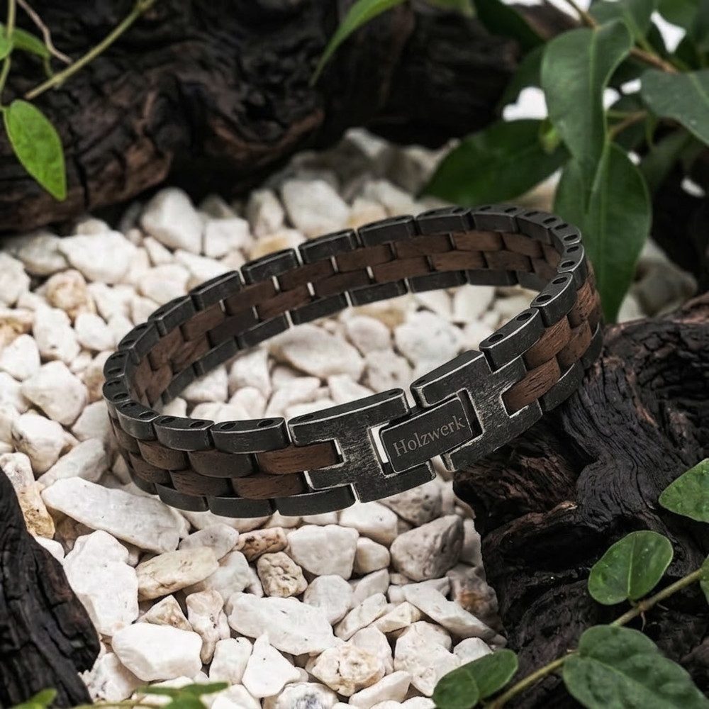 Holzwerk Edelstahlarmband Designer Holz Armband, Armkette Gliederarmband, inklusive Armbandkürzer, Holz Unikate, ideal auch als Geschenk