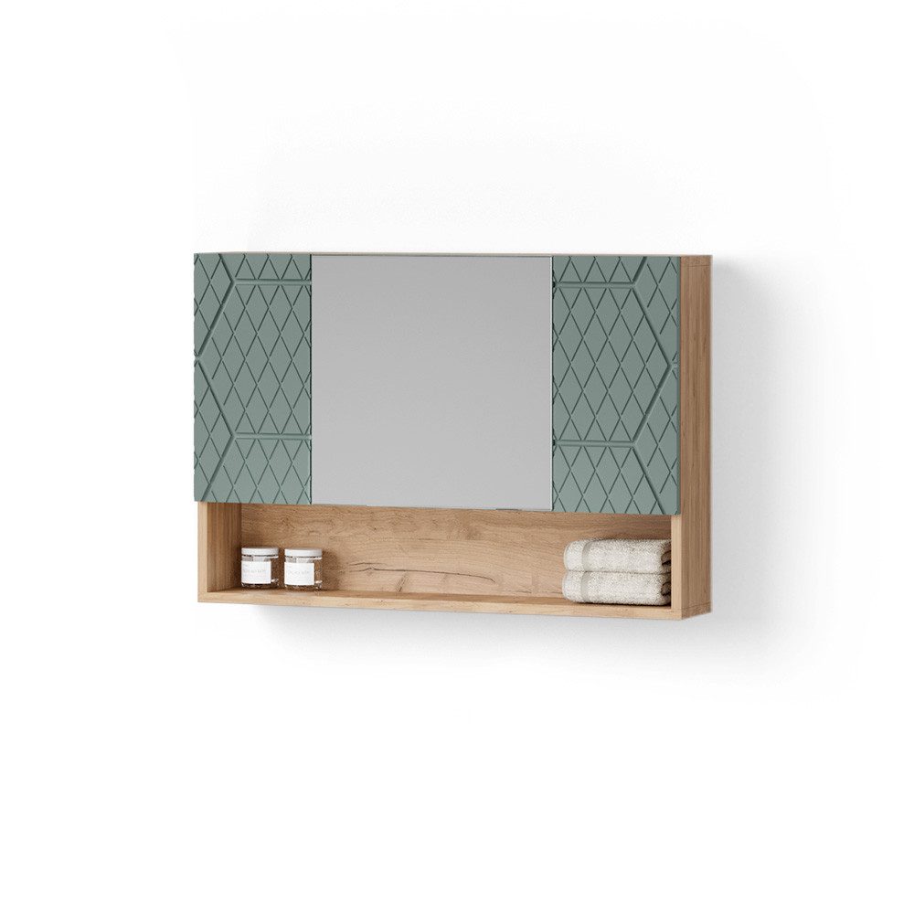 Livinity® Badezimmerspiegelschrank Ronco, Grün/Goldkraft Eiche/Goldkraft Ei günstig online kaufen