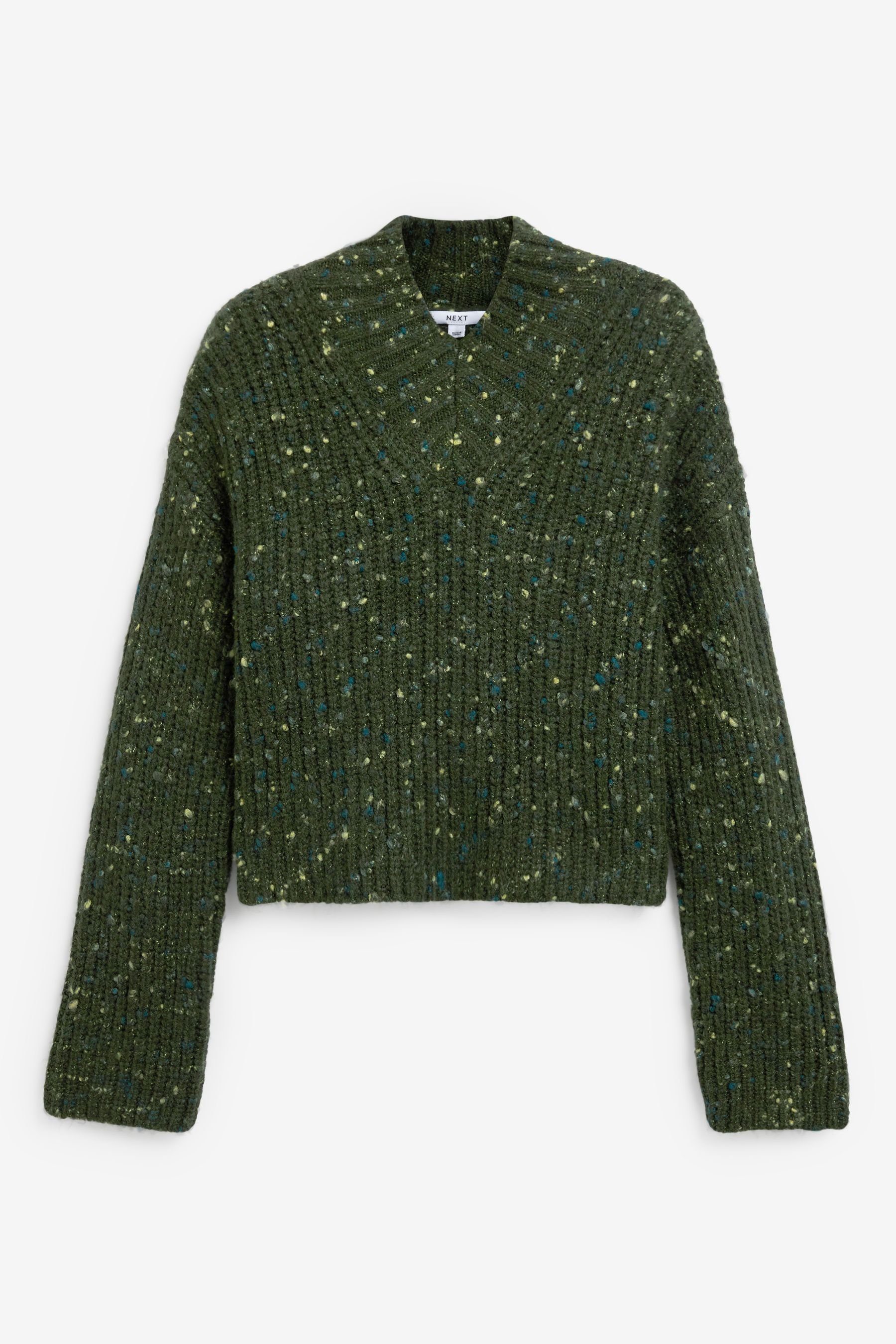 Next V-Ausschnitt-Pullover Gerippter Pullover mit V-Ausschnitt (1-tlg) Khaki Green | V-Pullover