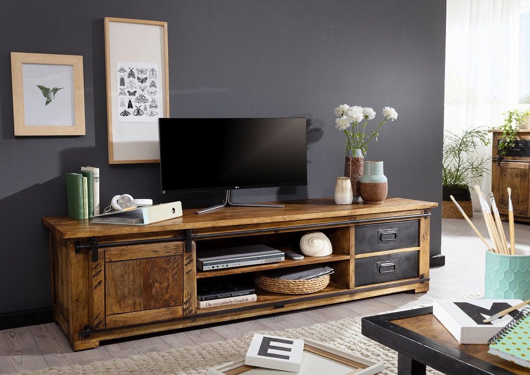 Main Möbel TV-Schrank TV Board 200x50cm 'Railroad' Mango & Eisen