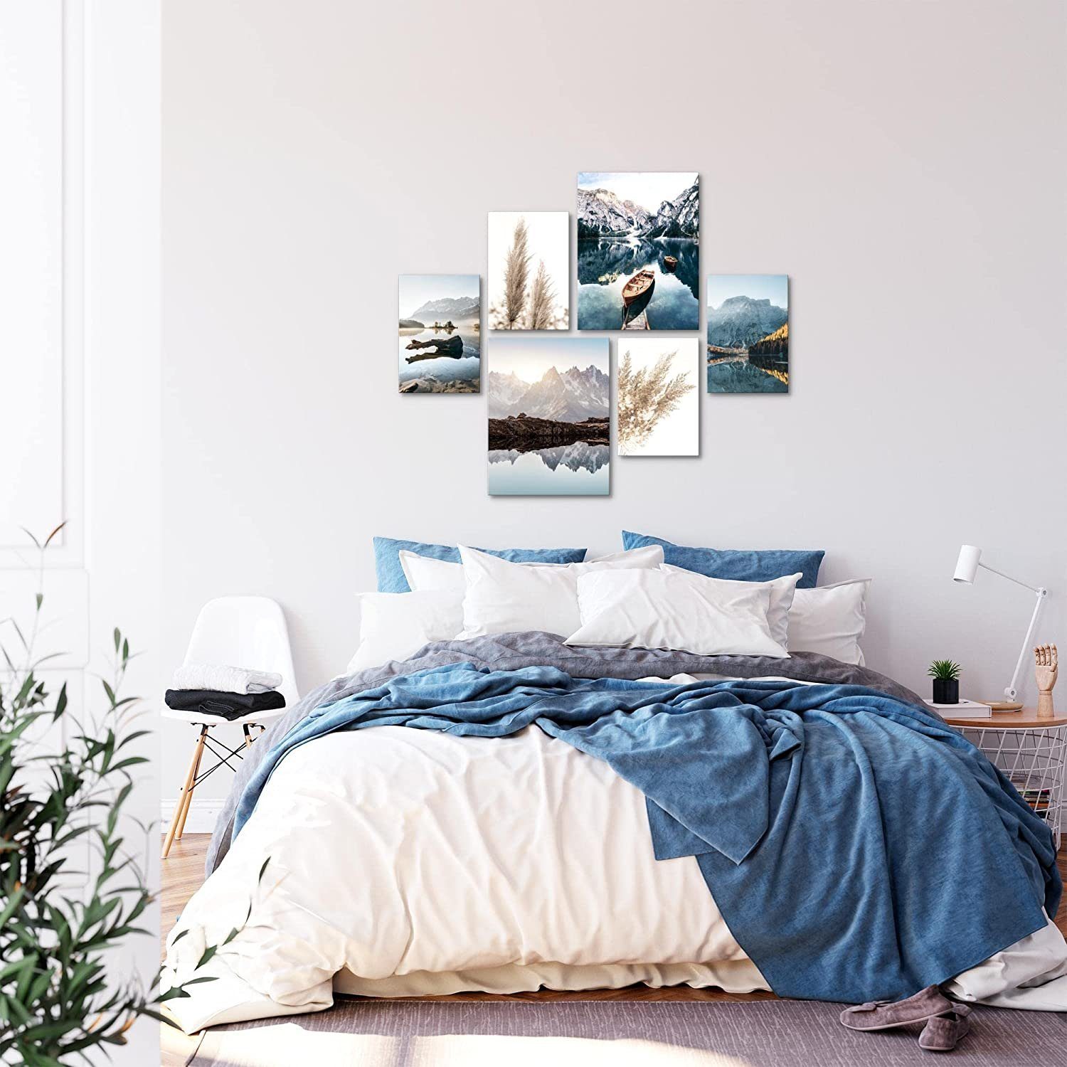 Novart Wandbild Wandbilder Wohnzimmer See Berge Natur - AUFHÄNGFERTIG 90x80 günstig online kaufen