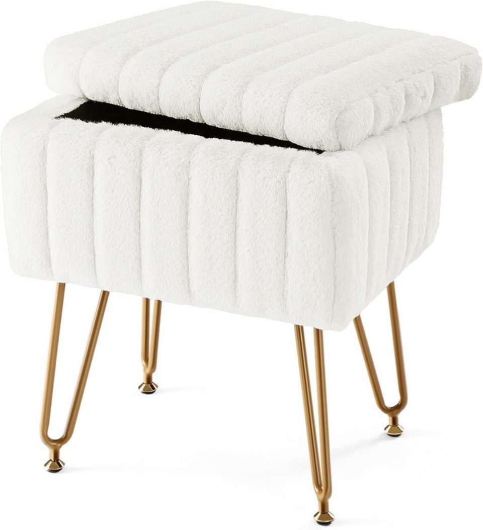 ZMH Sitzhocker Vintage Schminkhocker mit Kunstfell Stauraum moderner für Schlafzimmer, Vintage-Schminkhocker mit Plüschsitz & Metallgestell