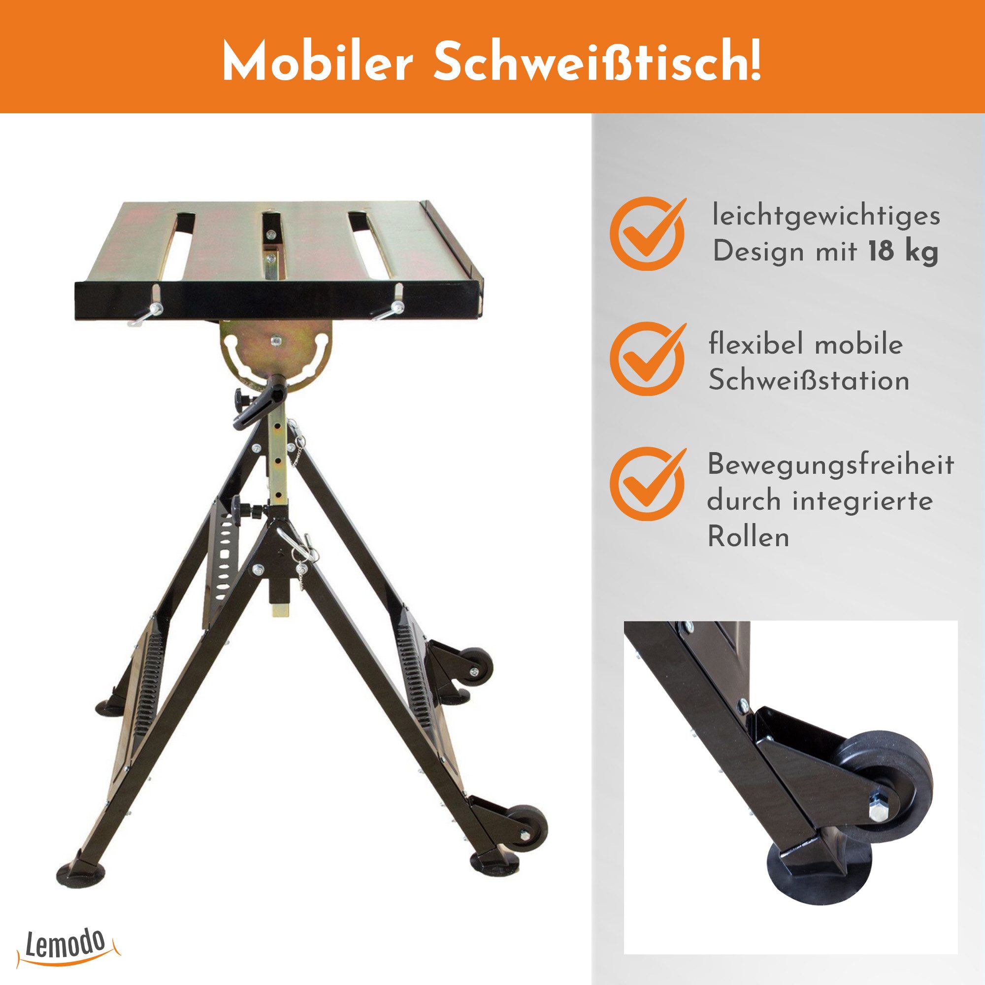 Lemodo Werkbank Schweißtisch höhenverstellbar und klappbar, (Stück), stufenlose Neugung bis 90°