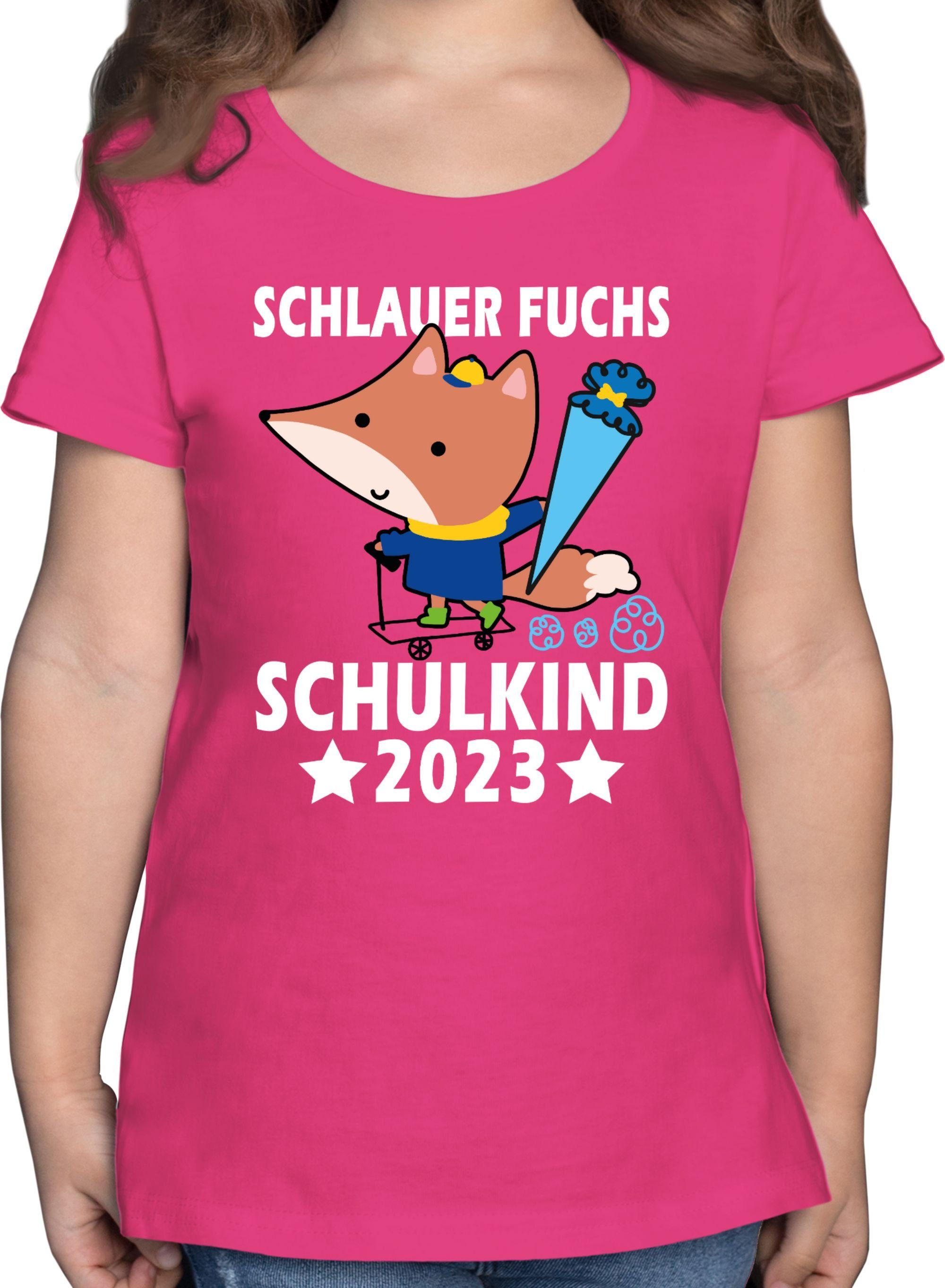 Shirtracer T-Shirt Schlauer Fuchs Schulkind 2023 Einschulung Mädchen 1 Fuchsia