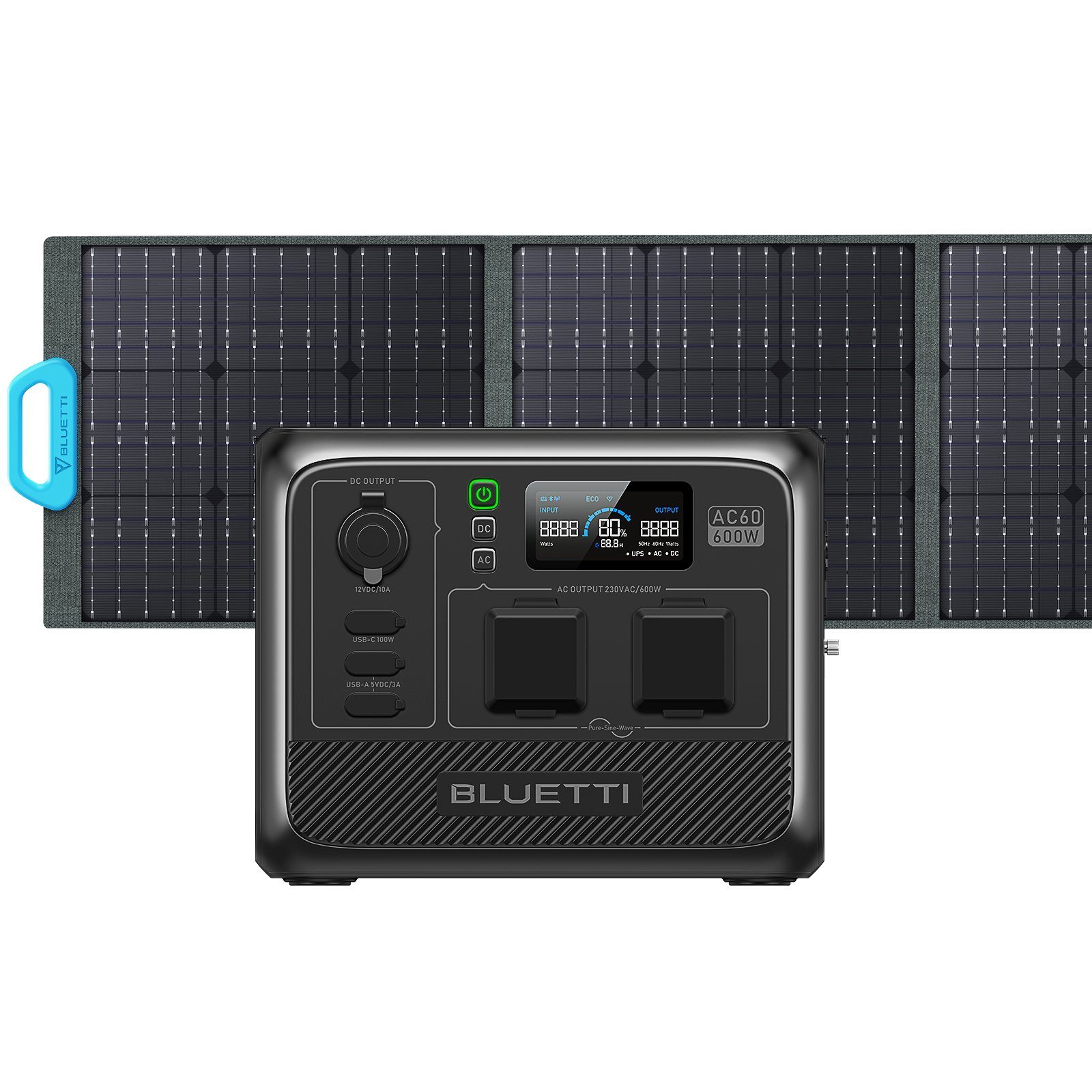Generator mit 2 200W BLUETTI 600W (fürOutdoor-Camping, Solar Solarpanel, AC60 Stromerzeuger Ausgängen 403Wh LiFePO₄-Batteriezellen), (1200W Kit AC Spitze)