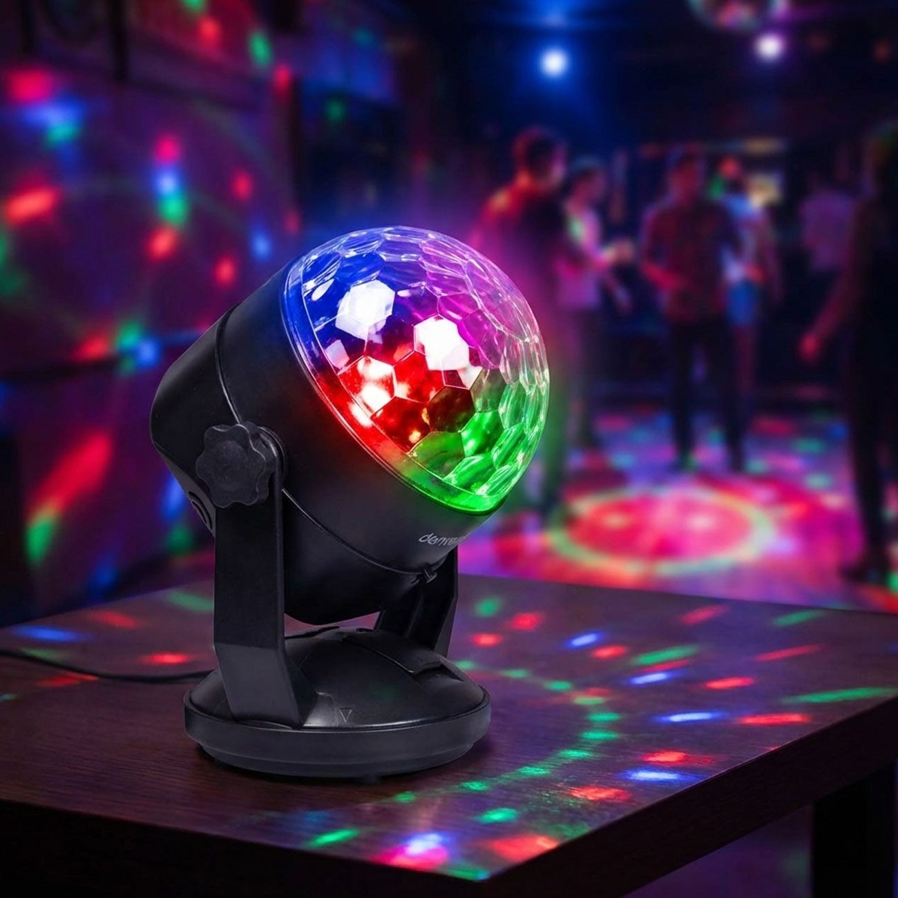 Denver LED Kugelleuchte LED-Diskokugel mit Farblicht, Rotierende, bunte Party-Lampe für Feste, Flexible Installation mit Saugnapf und Tischständer