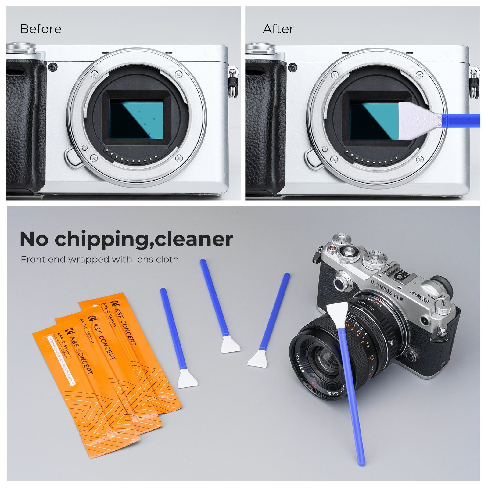 10 KF Minadax Kamerazubehör-Set mit Blasebalg Filter Swabs Minadax + Sensor APS-C Reinigung 16mm