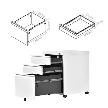 Vaxiuja Rollcontainer FCH Büro-Rollcontainer, Metall Rollcontainer, Aktenschrank mit Schloss und Rollen für A4, 3 Schublade, 45x39x62cm, Weiß, Lang (cm): 64.50 breit (cm): 45.50 hoch (cm)