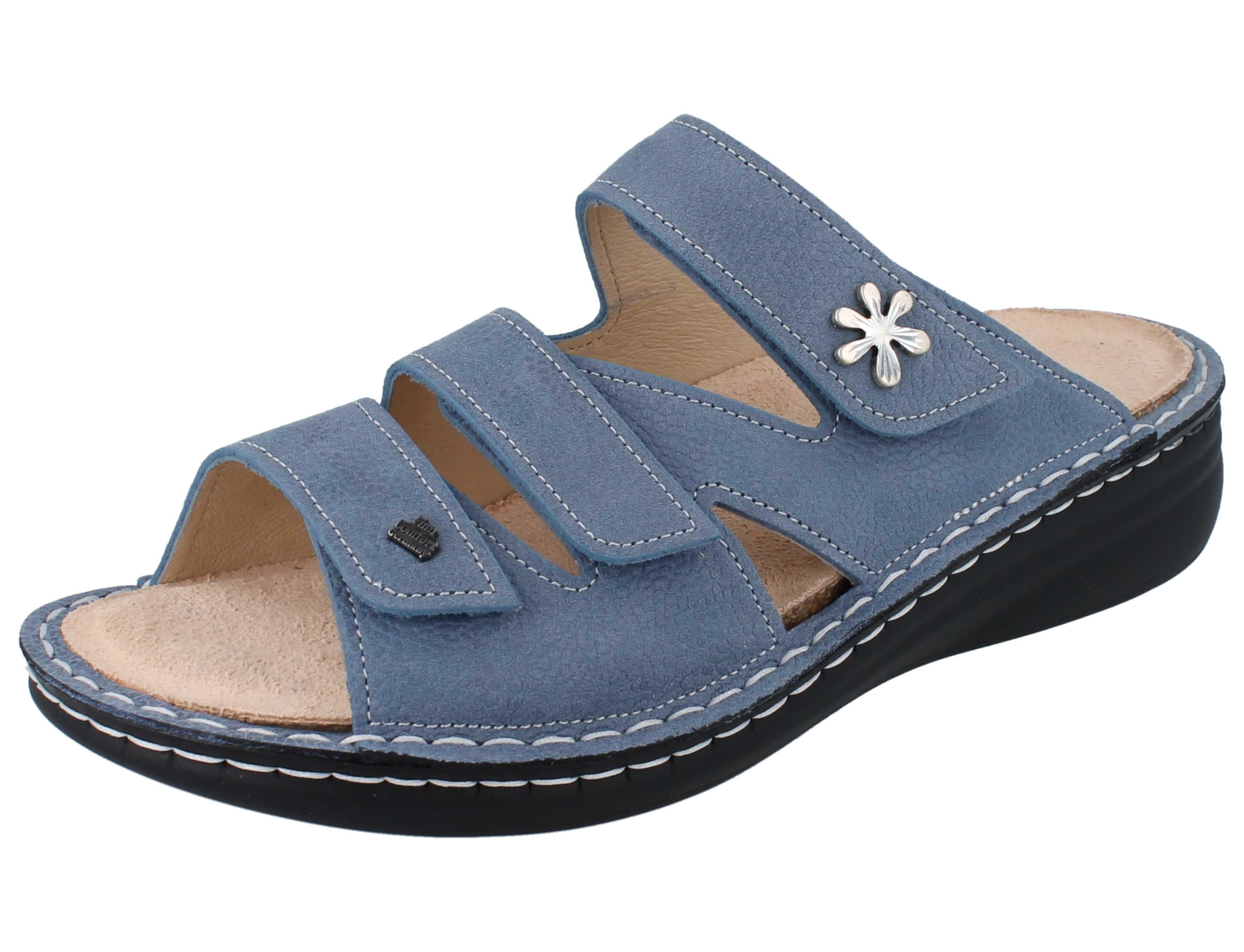 Finn Comfort FINN COMFORT Grenada Damen Pantolette hellblau genarbtes Nubukleder - Pantolette Wechselfußbett