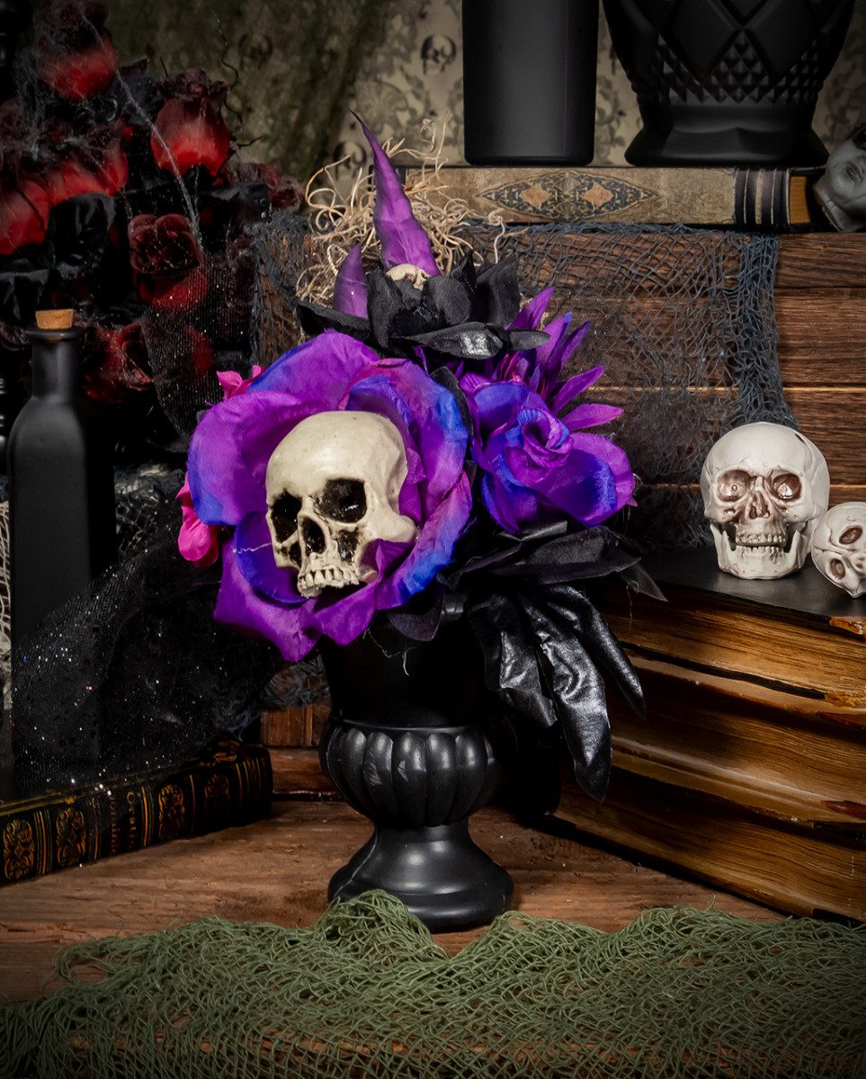 Horror-Shop Dekofigur Gothic Blumenvase mit Violett-Schwarzen Rosen und günstig online kaufen