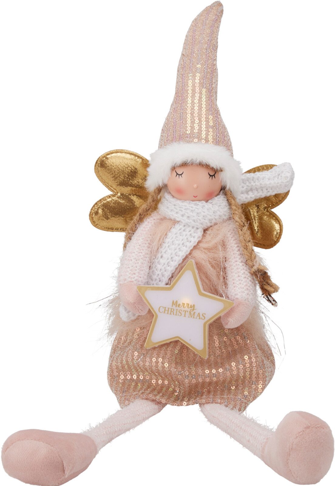 Koopman Engelfigur Weihnachtsfigur Dekofigur Figur Engel Dekoration Weihnachten (1 St), Sitzend, beschwert, Rosa / Weiß, Standsicher, Dekorativ