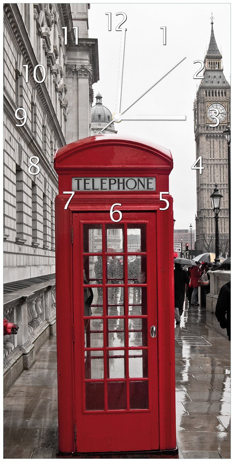 Wallario Wanduhr Rote Telefonzelle in London England mit Big Ben (Uhr aus Acryl)