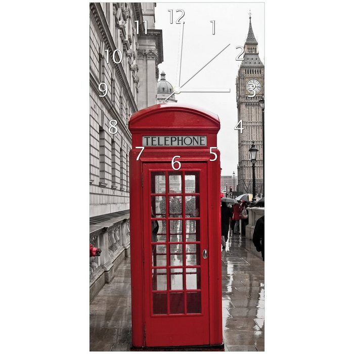 Wallario Wanduhr Uhr aus Acryl - Motiv: Rote Telefonzelle in London England mit Big Ben (lautloses Uhrwerk)