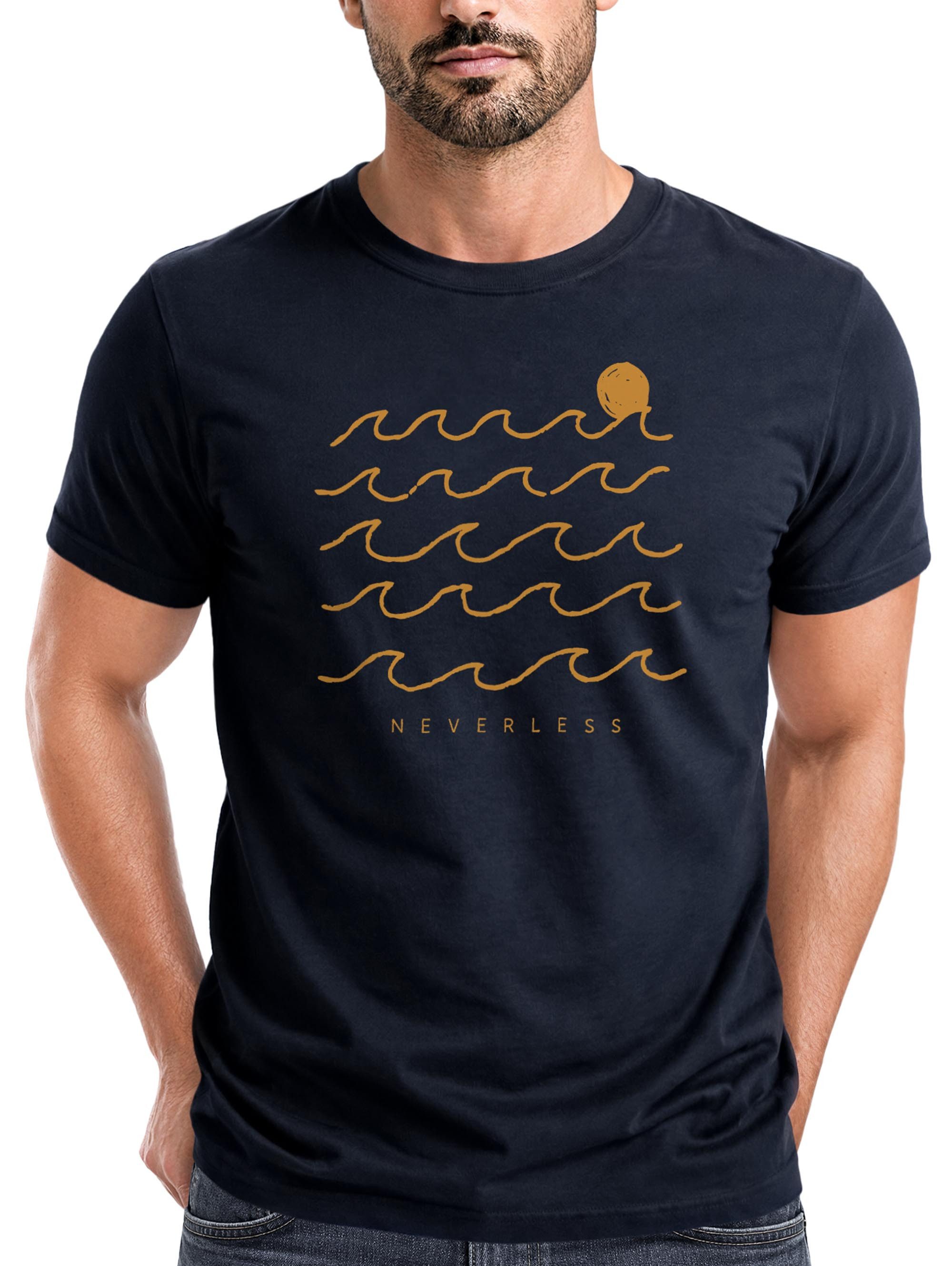 Neverless Print-Shirt Herren T-Shirt Frontprint Wellen Sonne Meer Aufdruck Printshirt mit Print