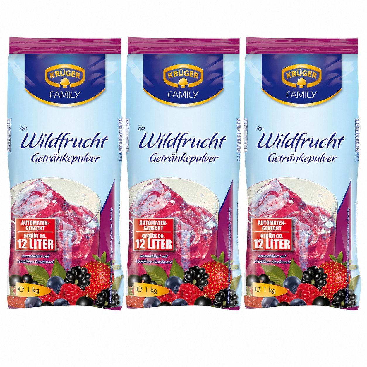 Krüger Tee, Krüger Wildfrucht Getränkepulver für 12 Liter Getränk 1000g 3er Pack