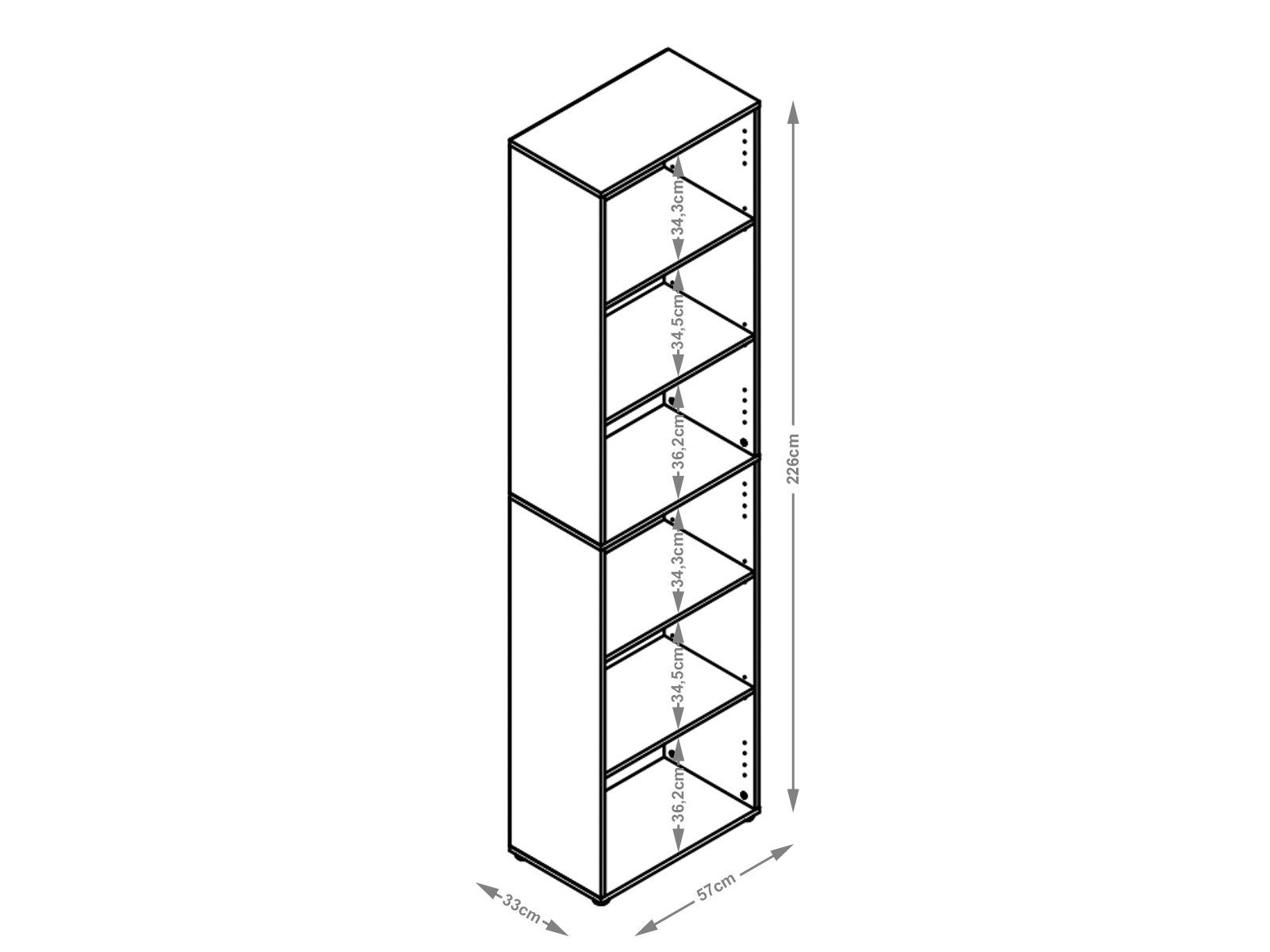 möbelando Aktenregal Trio 6, 57 x 226 x 33 cm (B/H/T) – Bild 5 von 5