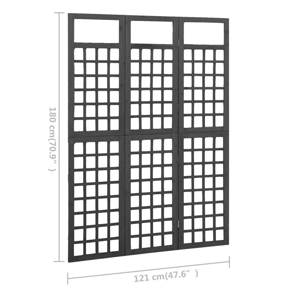 Massivholz Paravent/Spalier cm Schwarz 3-tlg. Tanne 121x180 furnicato Raumteiler
