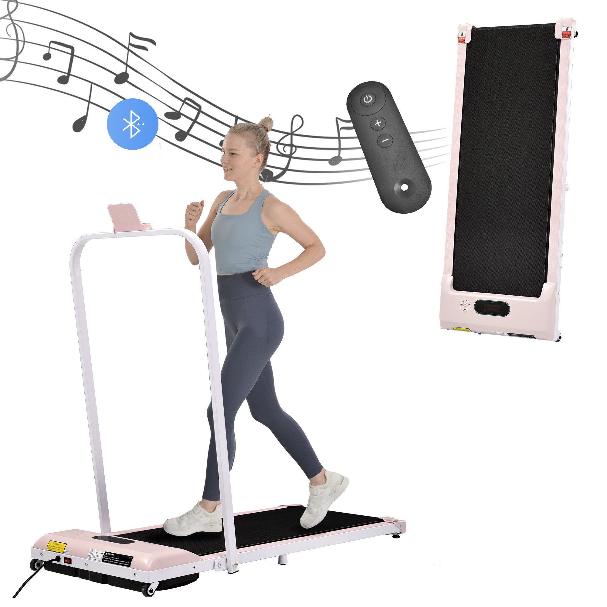Rolipo Laufband 2 in 1, 1-6 km/h Gehen & Laufen, LED-Display, Bluetooth-Lautsprecher, Fernbedienung, Handyhalterung, klappbar, bis 90kg für Zuhause & Büro