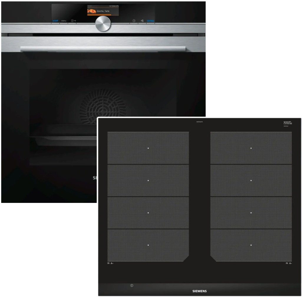 SIEMENS Backofen-Set Pyrolyse Vollauszug TFT mit SIEMENS Induktion Kochfeld 60 cm Flexzonen, mit 1-fach Vollauszug, Pyrolyse-Selbstreinigung Hydrolyse