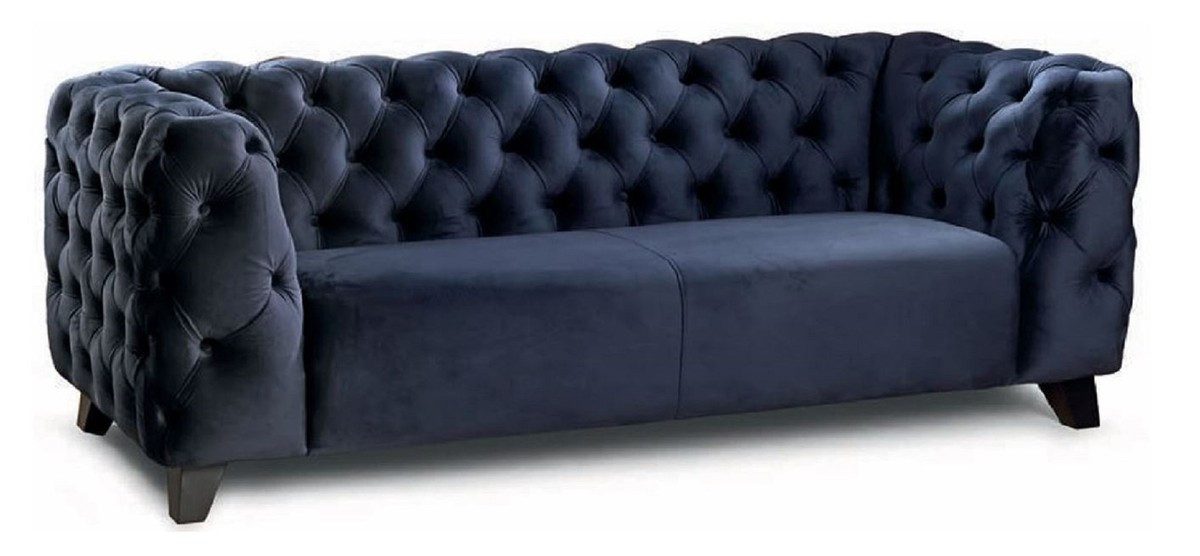 Casa Padrino Chesterfield-Sofa Casa Padrino Luxus Chesterfield 2er Sofa Blau / Schwarz 167 cm