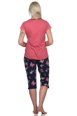 Normann Pyjama Damen kurzarm Capri Schlafanzug mit Schmetterling als Motiv