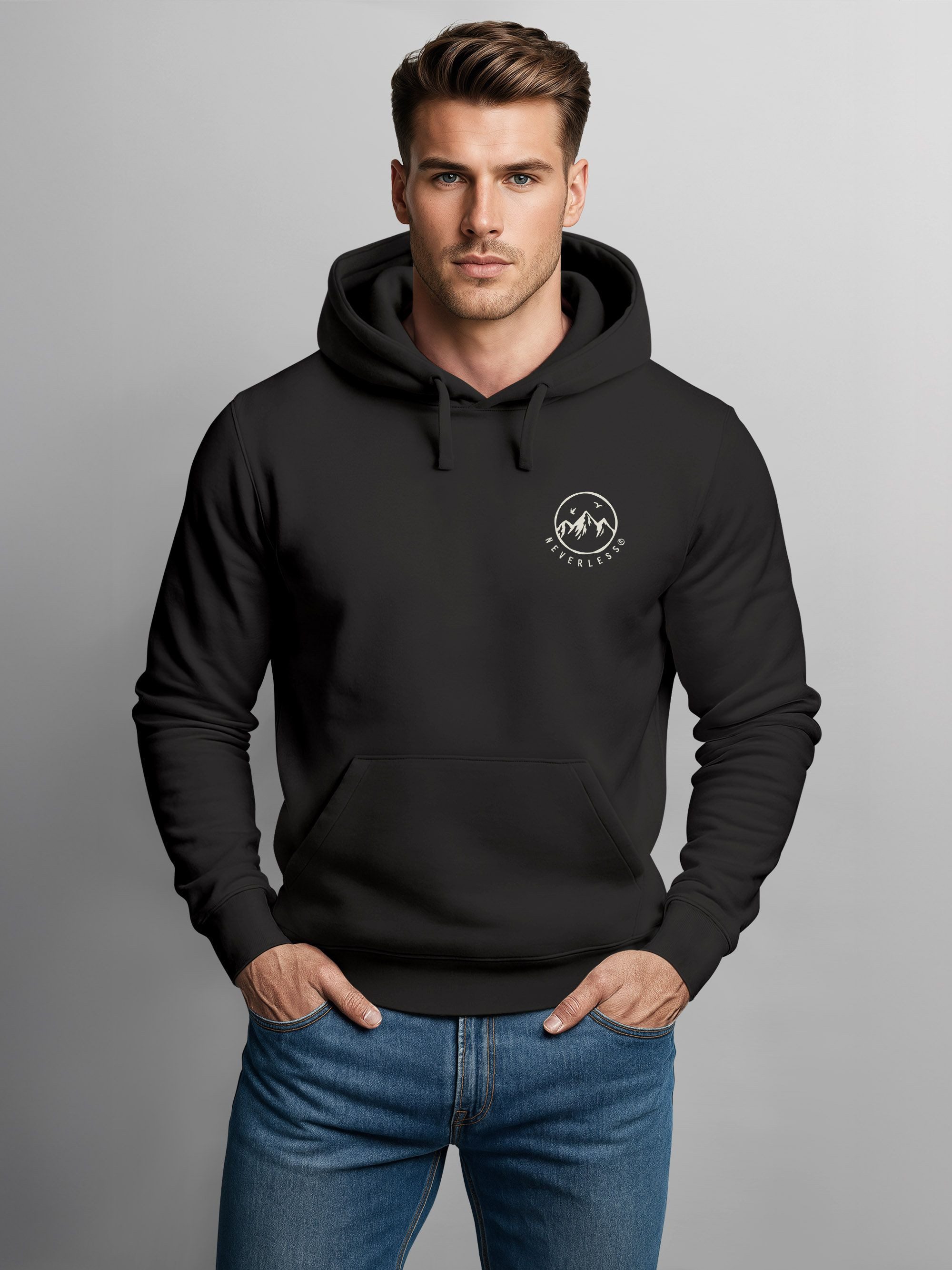 Neverless Hoodie Hoodie Herren Logo Print Berge Wandern Kapuzen-Pullover Mä günstig online kaufen