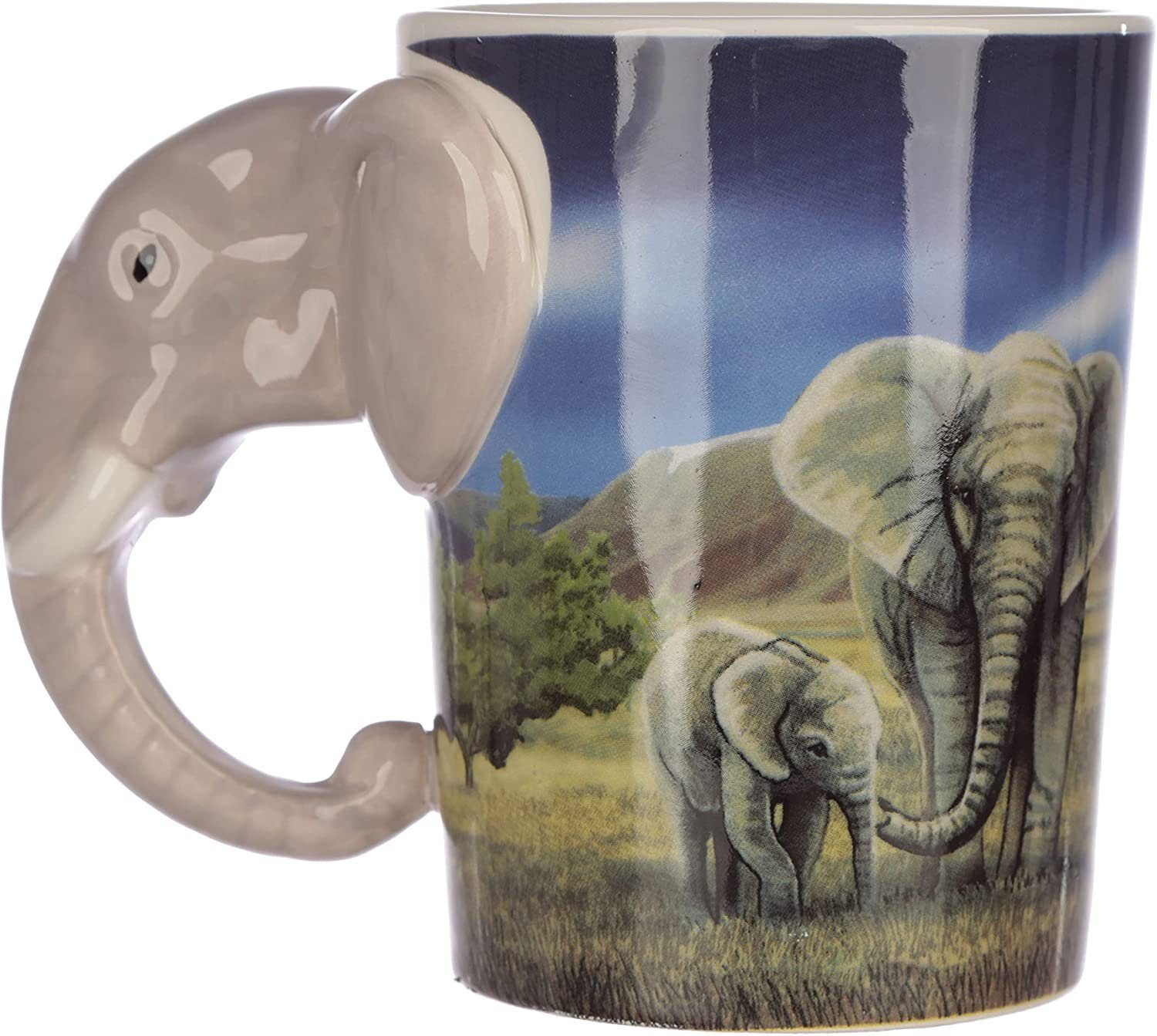 Puckator Tasse Tasse Elefant Henkel mit Savanne Abziehbild, Keramik