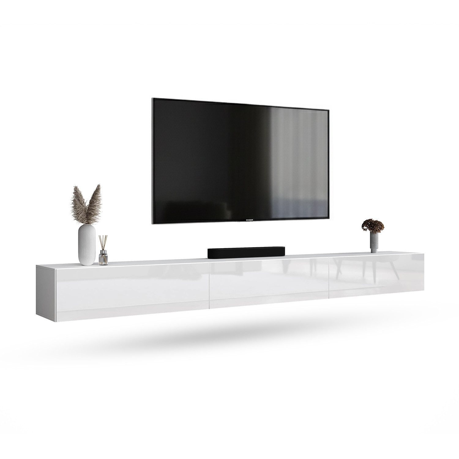 Planetmöbel TV-Board WEST TV Board 300 cm (3 x 100 cm) (TV Lowboard, Fernsehschrank hängend oder stehend), Fernsehtisch 3x 100cm breit