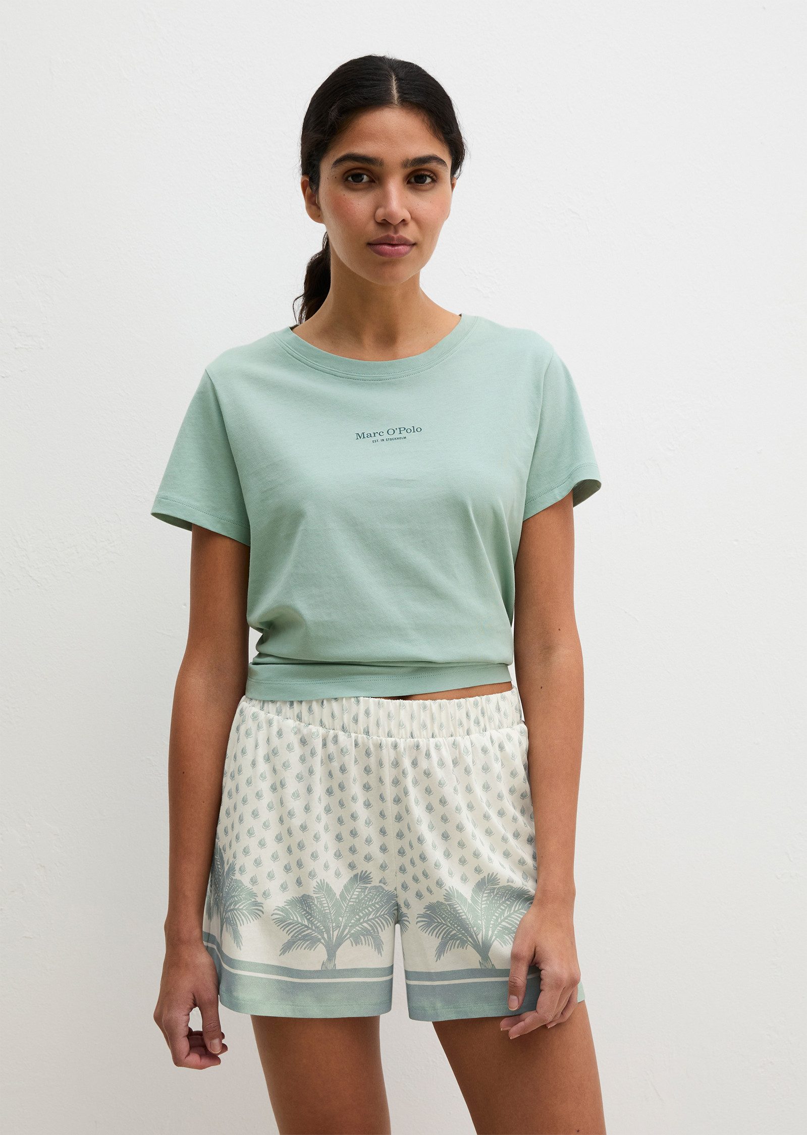 Marc O'Polo Pyjamaoberteil Mix N Match Cotton mit Rundhalsausschnitt, kurzen Ärmeln