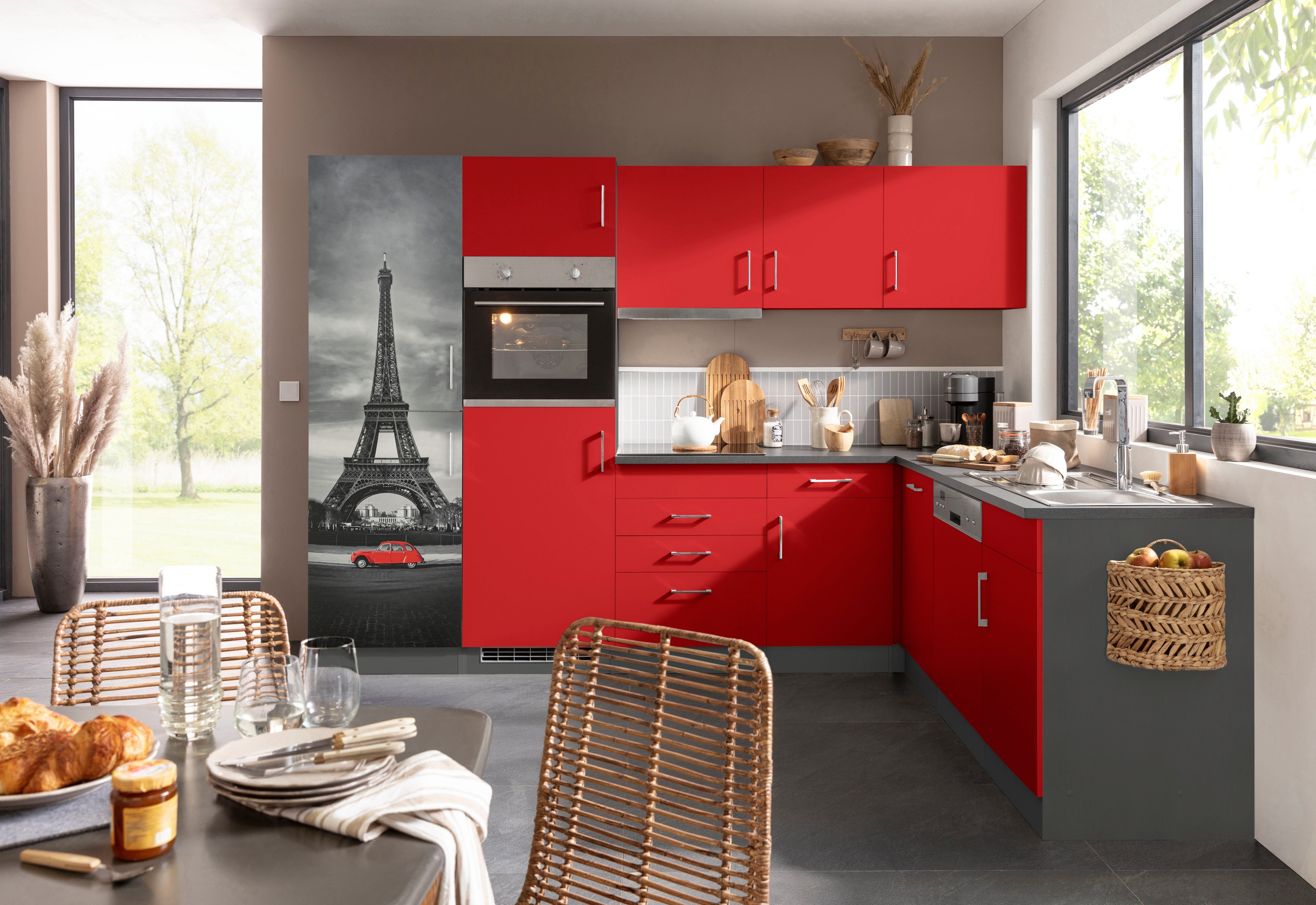 KOCHSTATION Küchenzeile KS-Paris – Küchen mit einzigartigen Fotomotiven auf den Fronten, Stellbreite 290/220 cm, wahlweise mit E-Geräten und Induktion – Bild 2 von 5