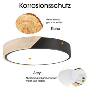 LETGOSPT Deckenleuchte Modern 24W Rund LED Deckenlampe aus Holz & Metall, Warmweiß, LED Deckenbeleuchtung für Schlafzimmer Wohnzimmer Küche Keller