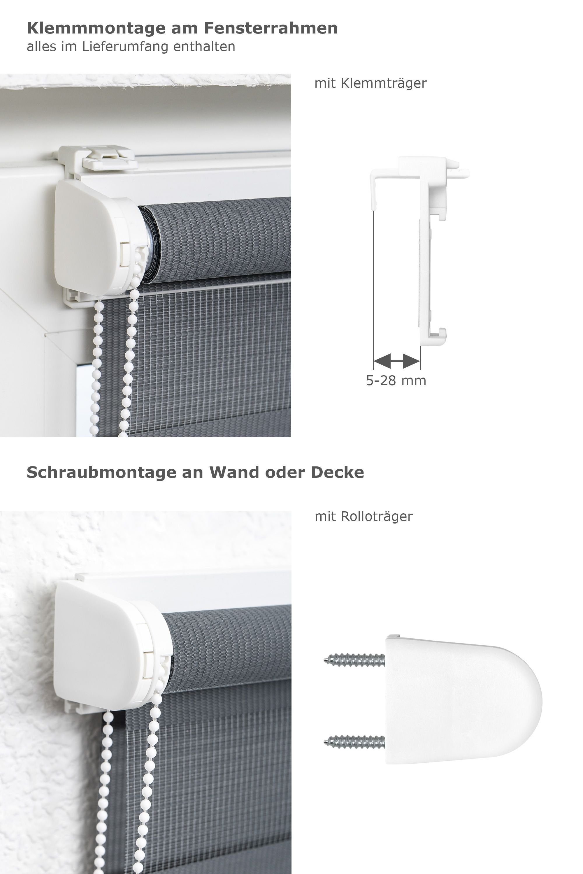 Rollo Qualitätsdoppelrollo Klemmtr. Anthrazit, LYSEL®, blickdicht, HxB 150x60cm