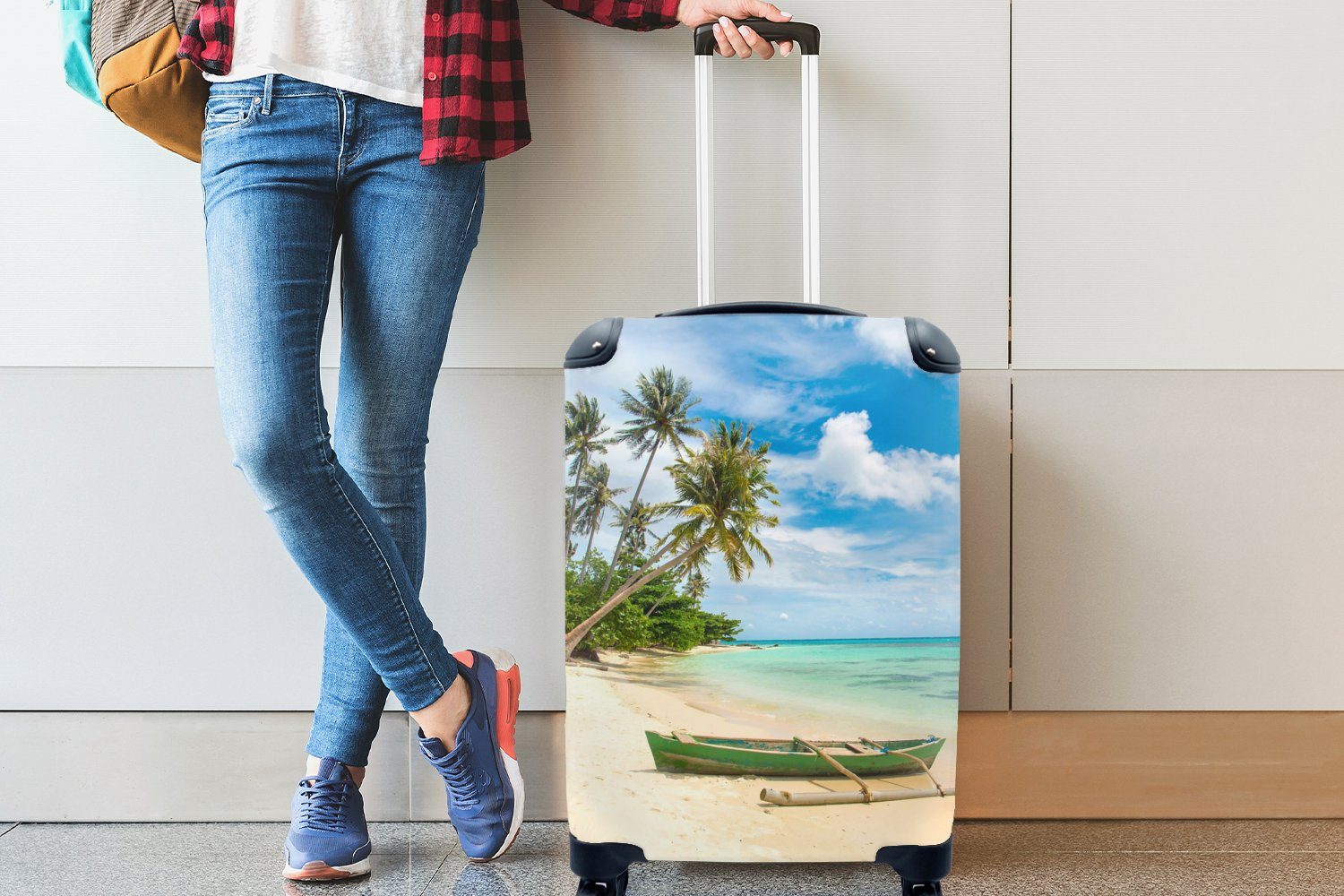 - Kanu Reisekoffer rollen, MuchoWow Strand Handgepäck Trolley, Handgepäckkoffer 4 mit für Tropisch, - Ferien, Reisetasche - Palme Rollen,