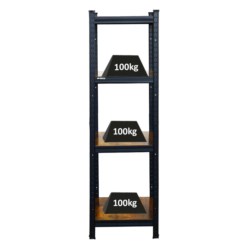 PROREGAL® Schwerlastregal Wohnregal Designregal Series RAGNAR Fachlast 100kg, Kellerregal Steckregal Garagenregal Wohnregal Schwarzes Gestell