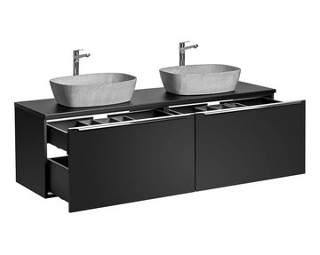 einfachgutemoebel Waschtisch-Set Badezimmer Doppel-Waschplatz NOIRETTE 160cm, Aufsatz g, schwarz matt, (Badmöbel Set, 1-St., Doppel-Waschtisch Unterschrank)