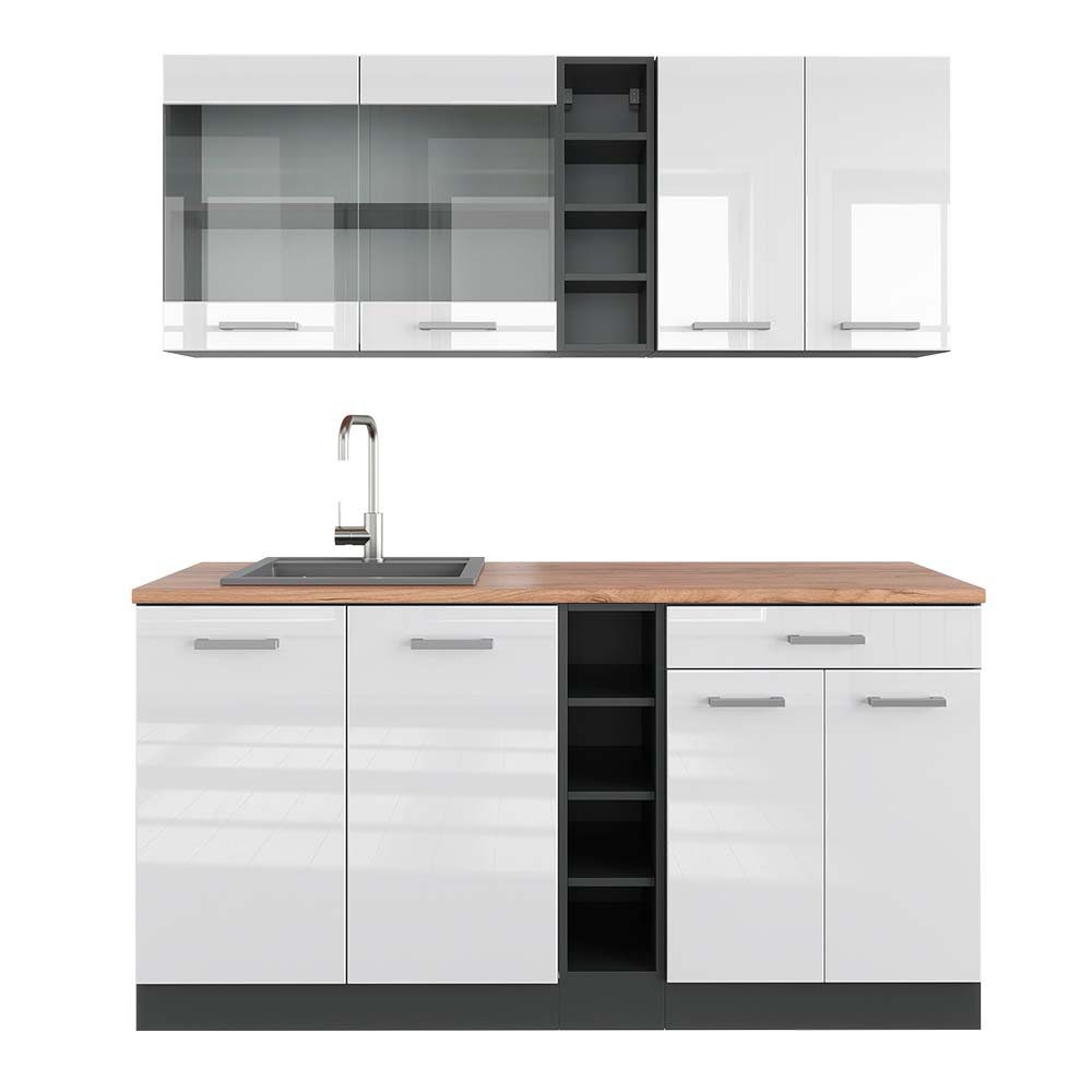 Vicco Küchenzeile R-Line, Weiß Hochglanz/Anthrazit, 160 günstig online kaufen