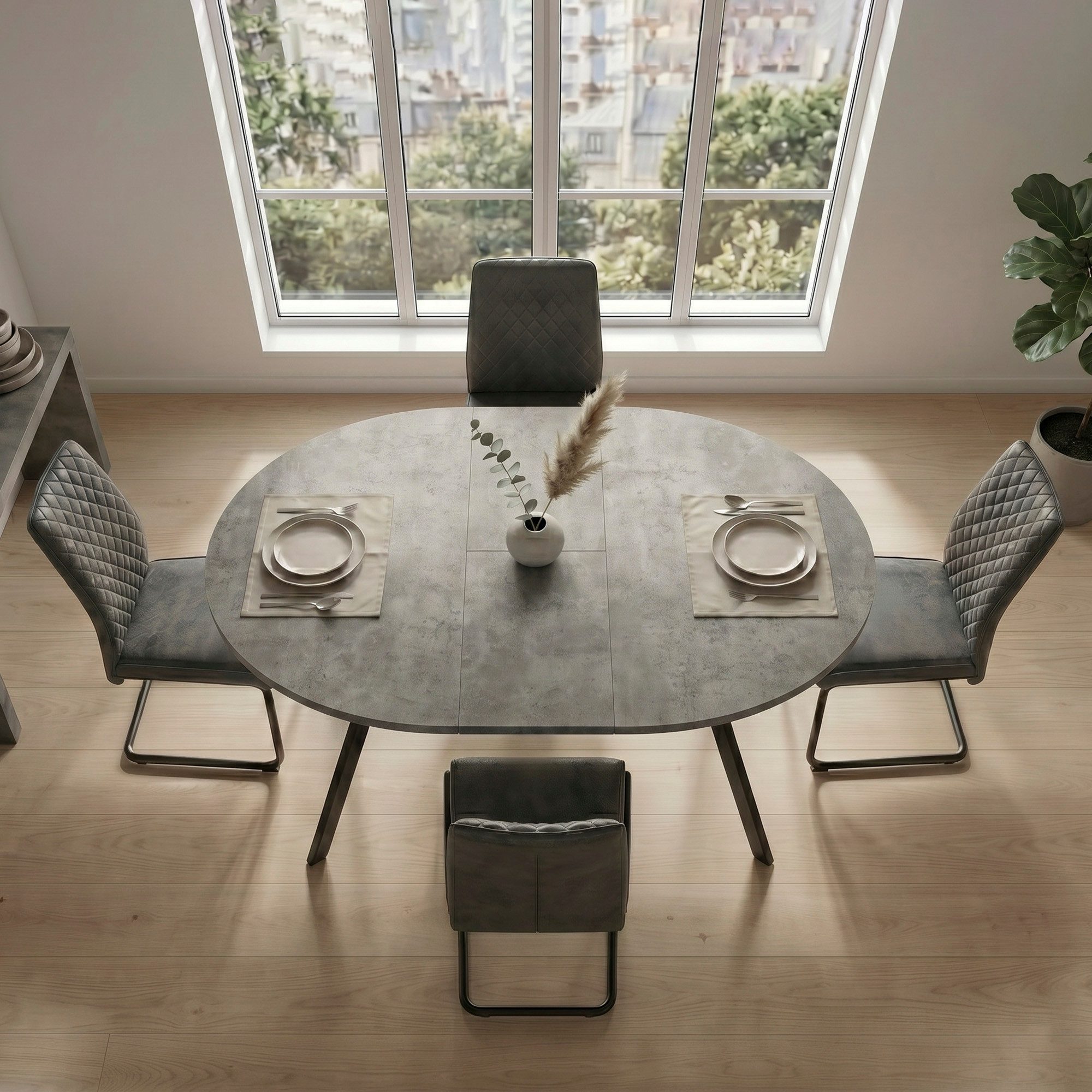 B&D home Essgruppe Essgruppe Till & Theo, (Set, 5-tlg., 1 Tisch / 4 Stühle), Runder Esstisch ausziehbar bis 145cm, Stühle in Microfaser
