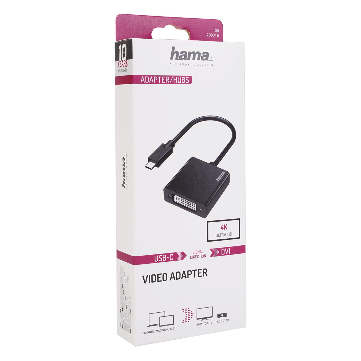 Hama USB-C Stecker auf DVI Adapter Wandler USB-Kabel, USB-C, DVI, 4K Ultra HD USB Typ C zu DVI-D für PC Notebook Monitor Beamer TV etc