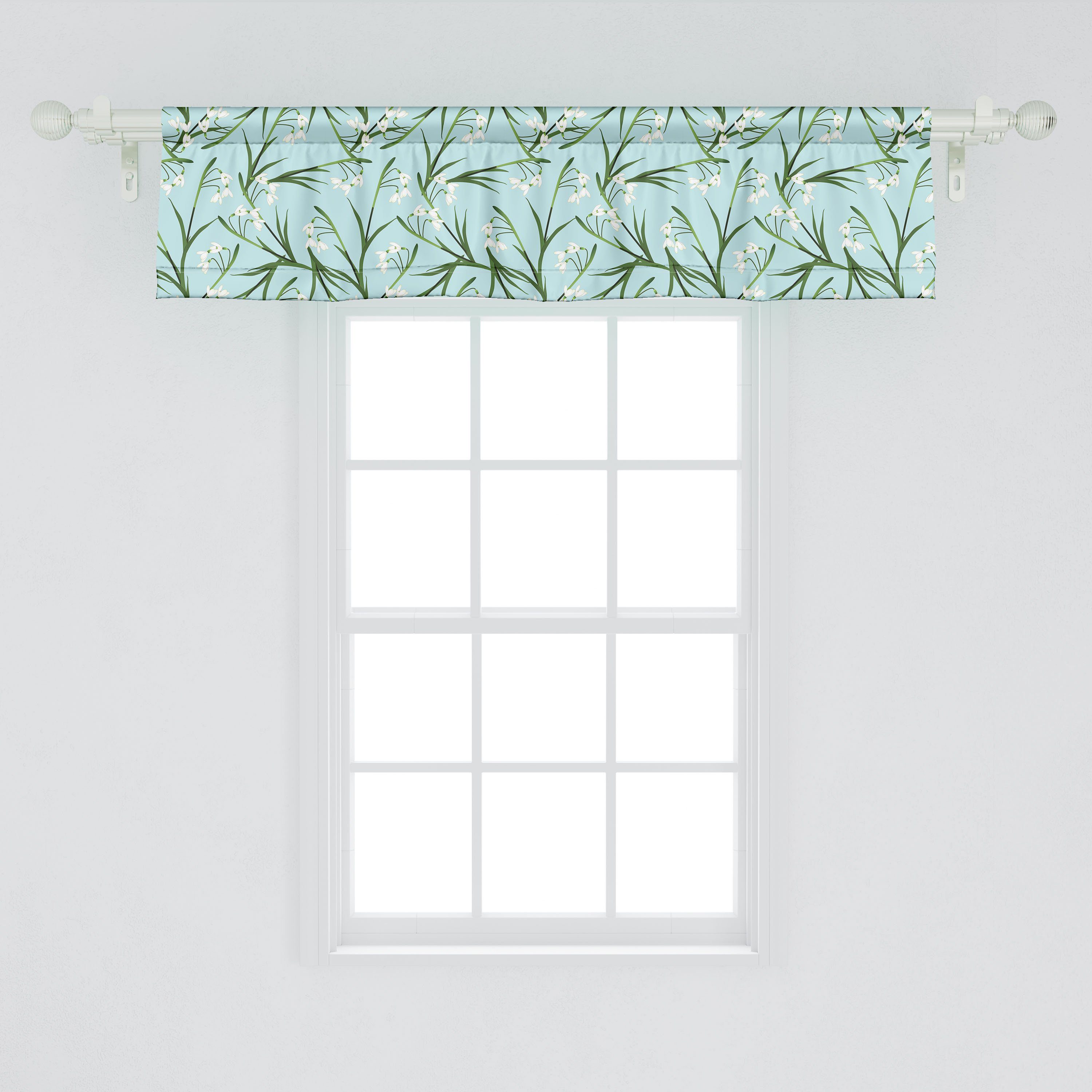 Scheibengardine Vorhang Volant Schneeglöckchen Blumen Küche Schlafzimmer mit Zarte Dekor Abakuhaus, Blumen-Kunst Stangentasche, für Microfaser