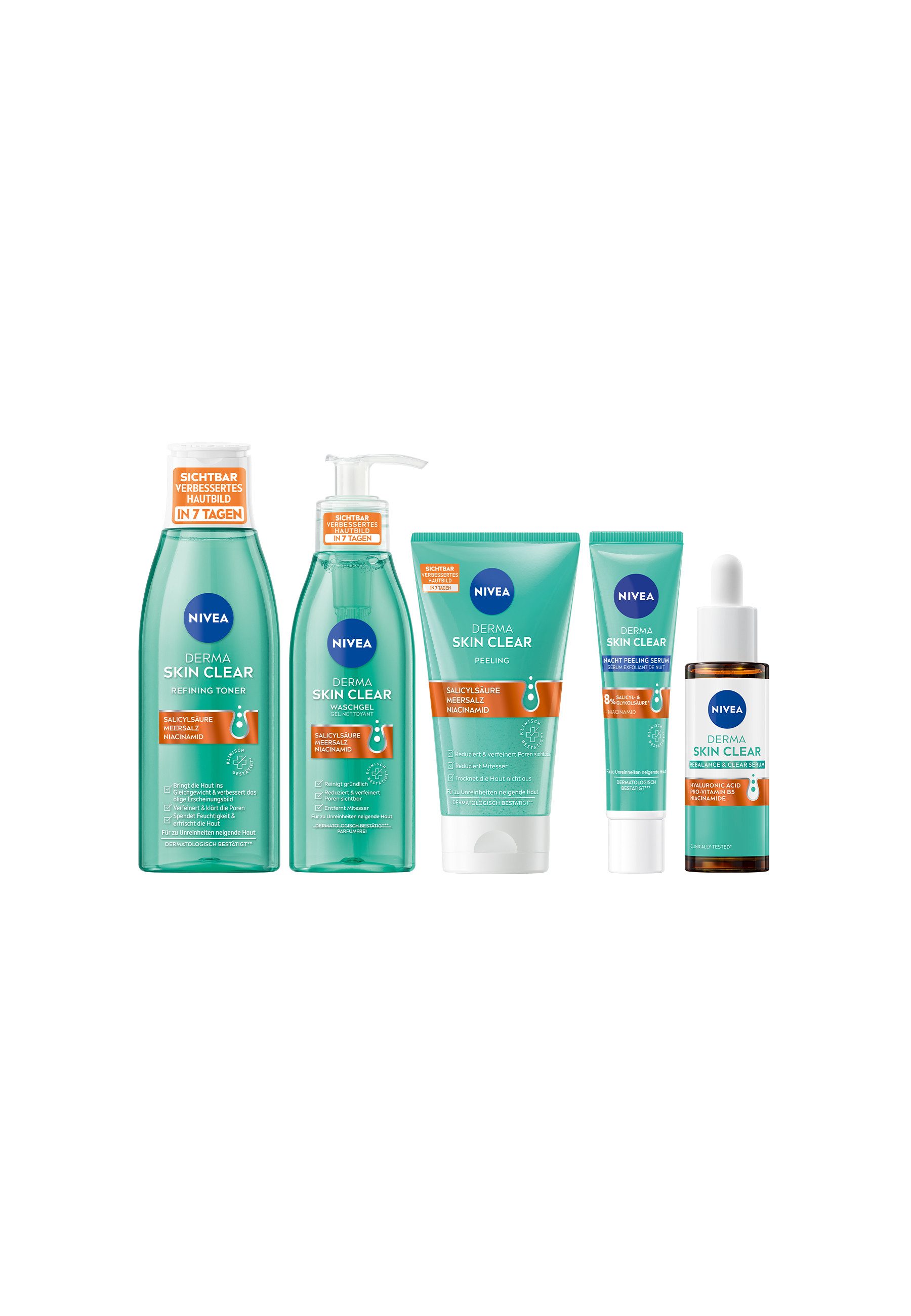 Nivea Hautreinigungs-Set Derma Skin Clear Day & Night Routine 5er Set, 5-tlg.