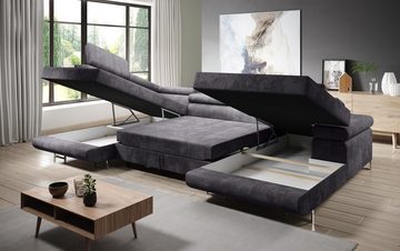 Furnix Wohnlandschaft Zante Sofalandschaft U-Sofa mit Schlaffunktion und 2 Bettkästen, Maße BxHxT: 345x90x202 cm, hochwertiger Polsterstoff in Samtoptik