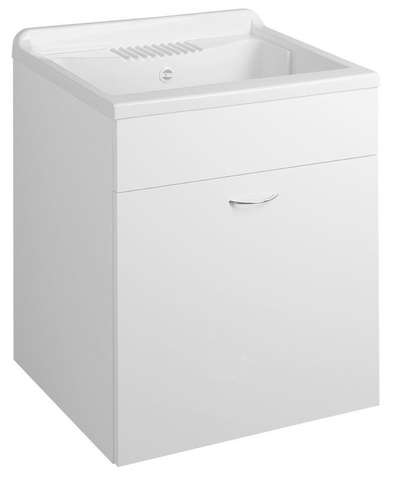 Aqualine Waschtisch Waschbecken aus Kunststoff mit Unterschrank 60x50 cm, inklusive Siphon, Aqualine-PI6050-01-SET