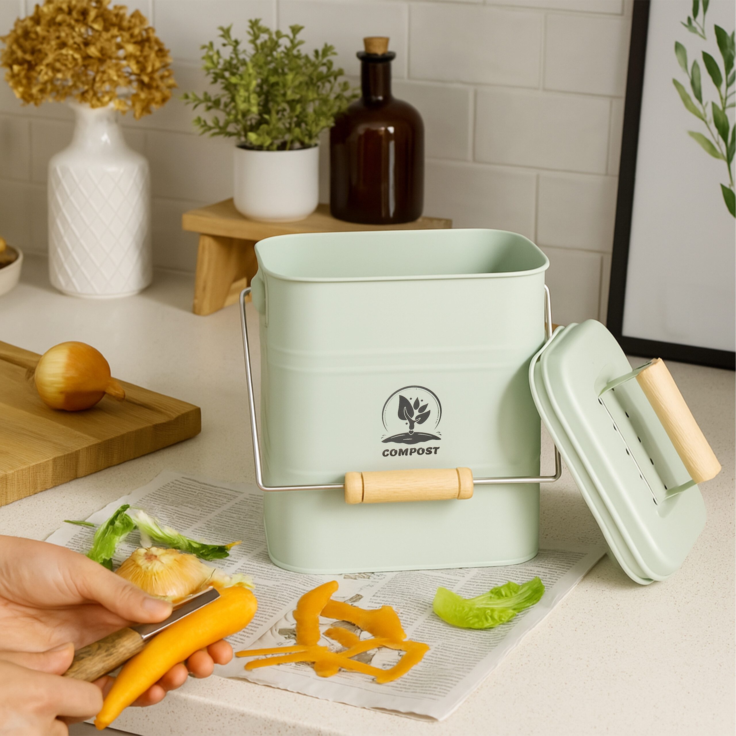relaxdays Biomülleimer Komposteimer Küche 3,5 Liter, Mint
