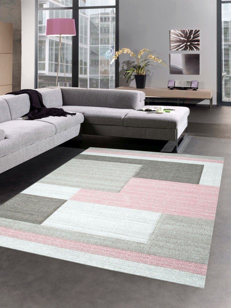 Carpetia Teppich Moderner Teppich Kurzflor Wohnzimmerteppich Karo pastell r günstig online kaufen