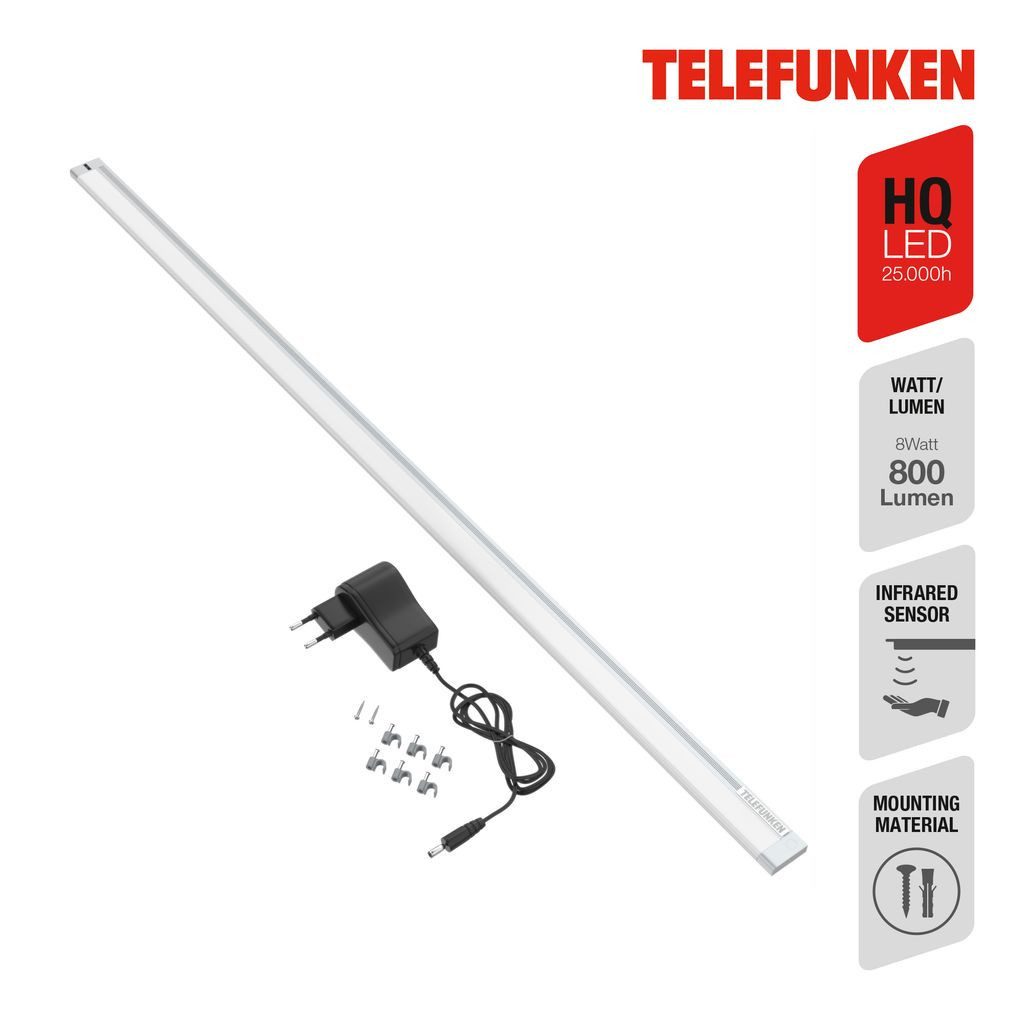 Telefunken LED Unterbauleuchte 201604TF, LED fest integriert, 2700K - Extra-Warmweiß, Unterbauleuchte 10W 1100lm 4000K 87,3x2,9x1cm