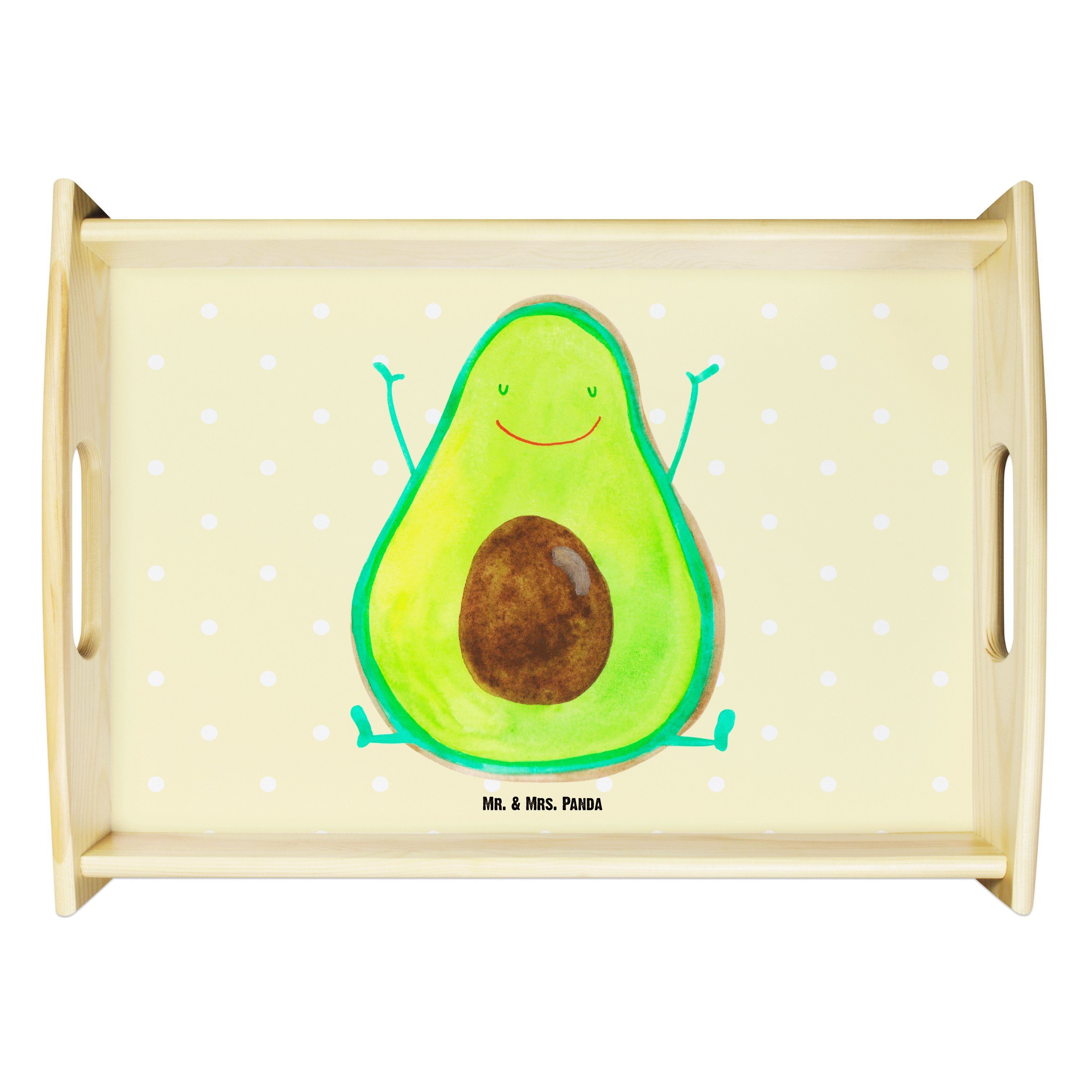 Mr. & Mrs. Panda Tablett Avocado Happy - Gelb Pastell - Geschenk, Holztablett, Gesund, Dekotab, Echtholz lasiert, (1-tlg)