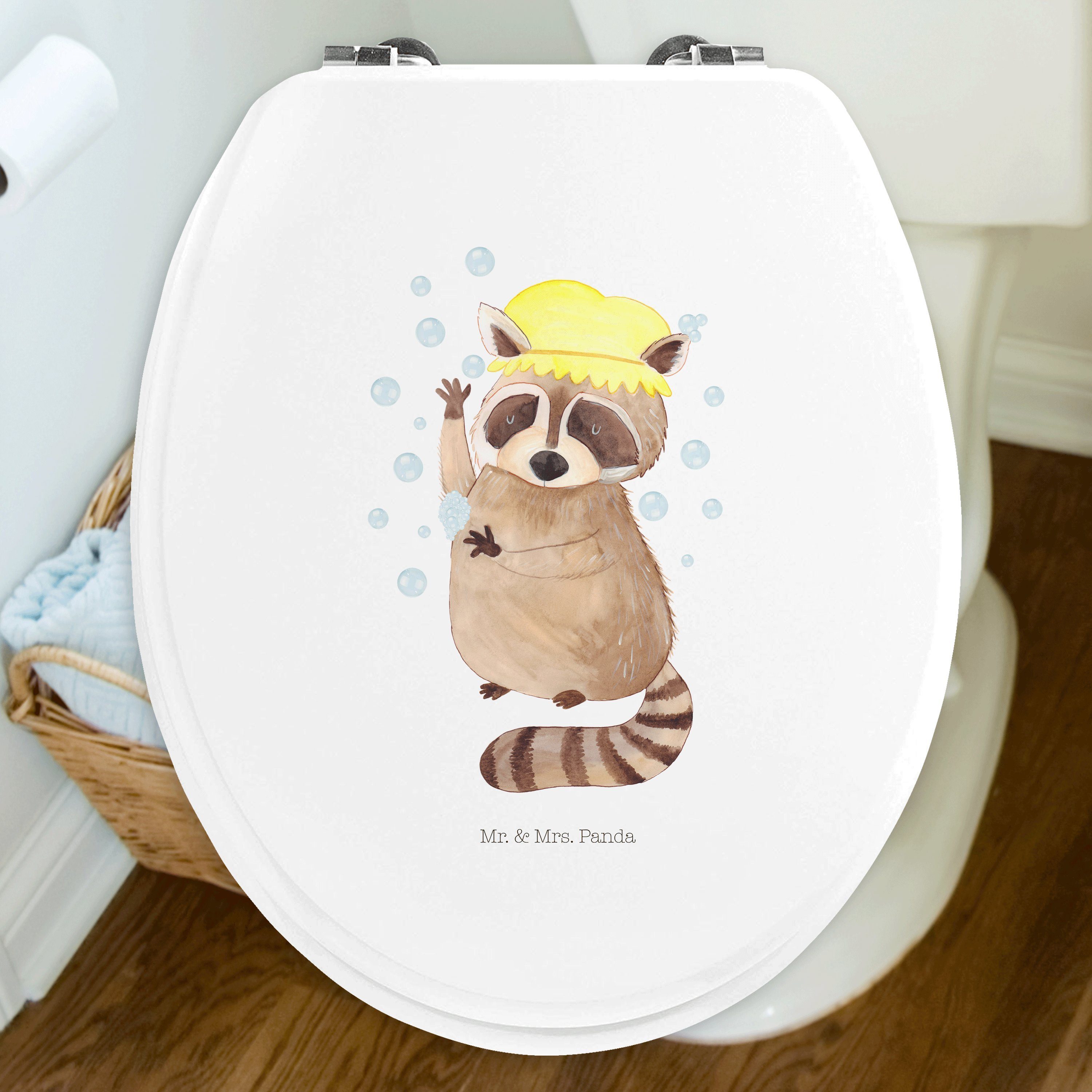 Mr. & Mrs. Panda WC-Sitz Waschbär - Weiß - Geschenk, WC-Sitz, lustige  Sprüche, Toilettendeckel (1-St)