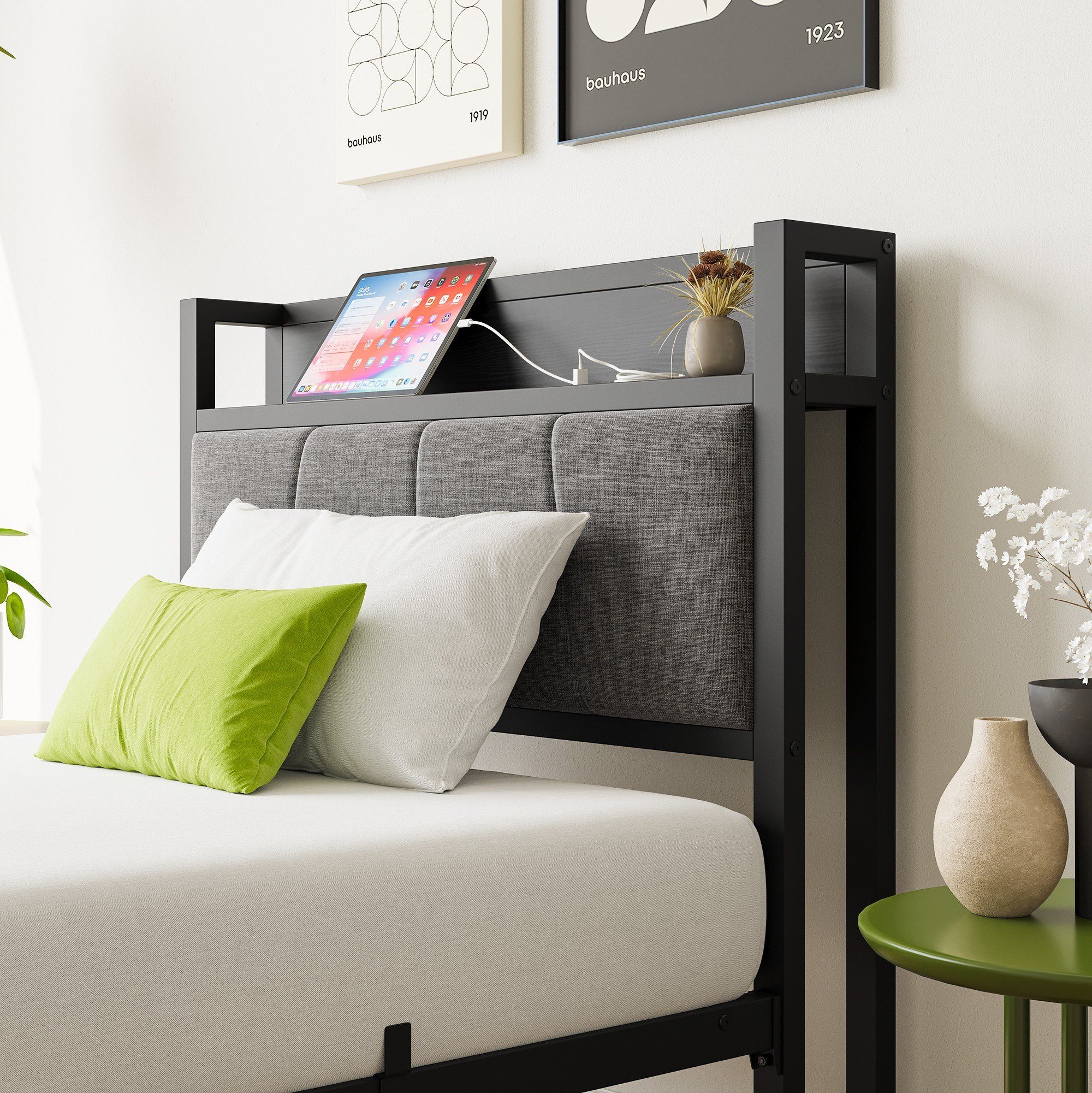 STILVORA Jugendbett Metallbett 90x200 Gepolstertes Kopfteil günstig online kaufen