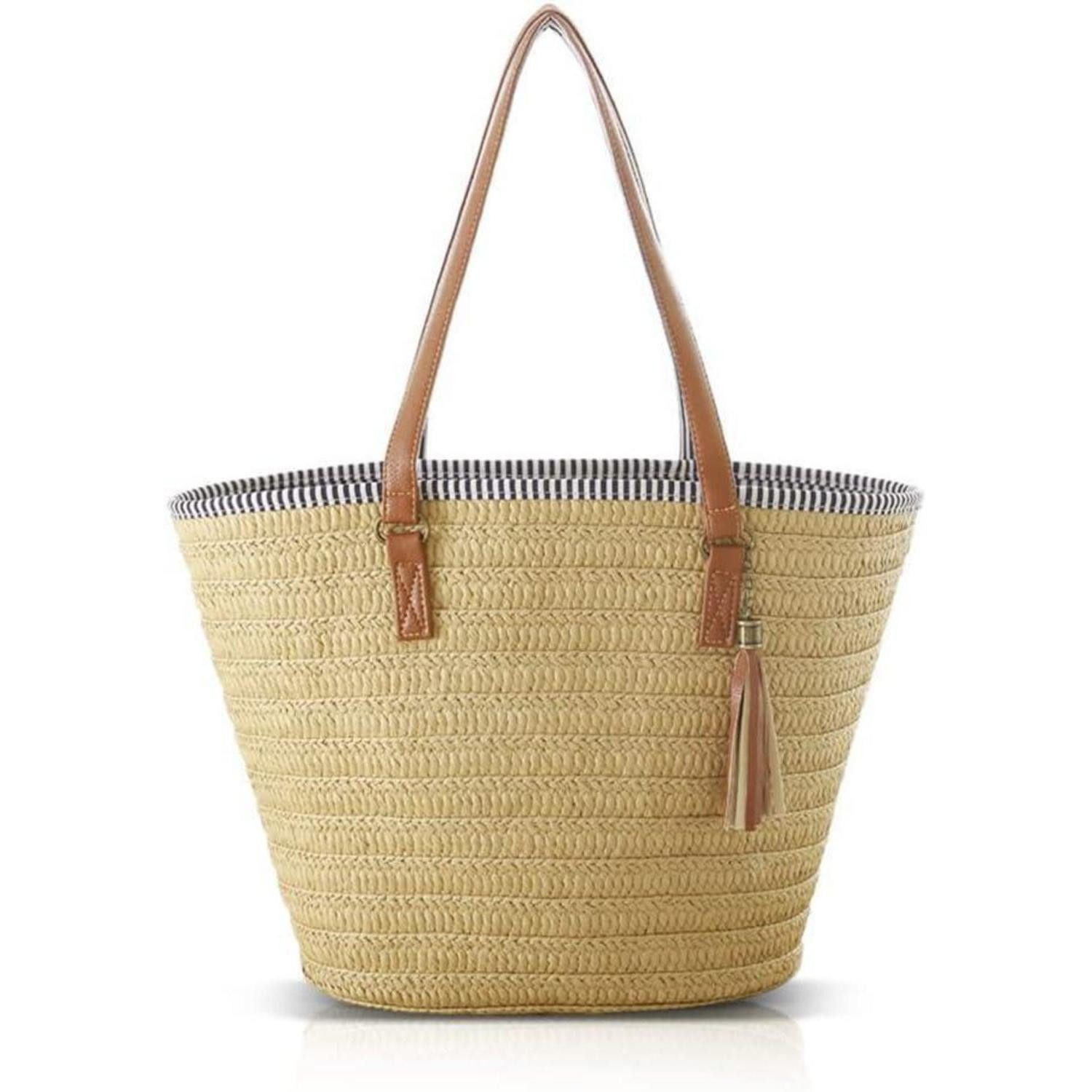 XL-Strandtasche Stroh Handtasche Damen Sommer Tasche Umhängetasche Boho Stil Strand