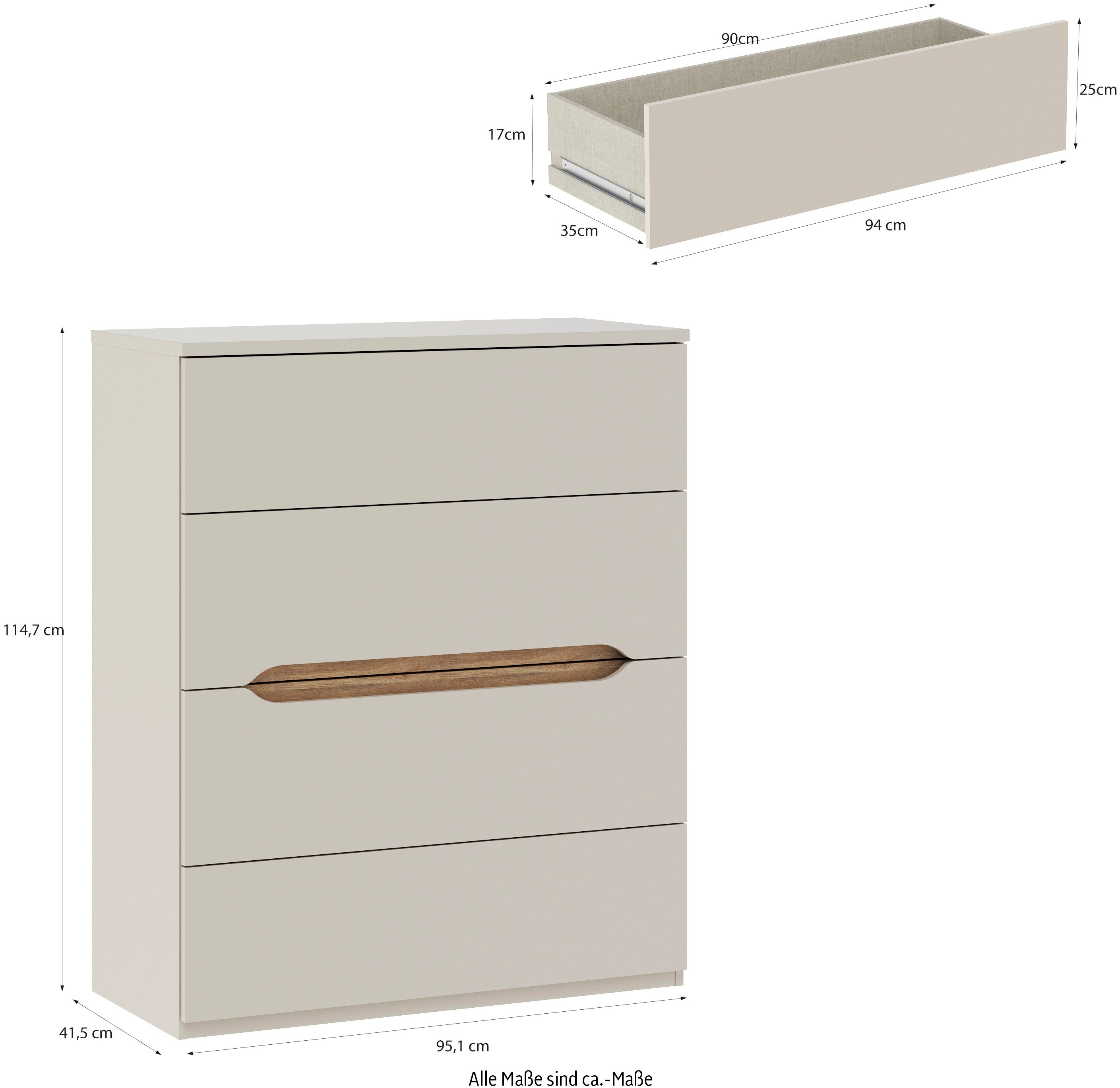 FORTE Hochkommode, B/H/T 95,1/114,7/41,5 cm Hochkommode ohne Griffe